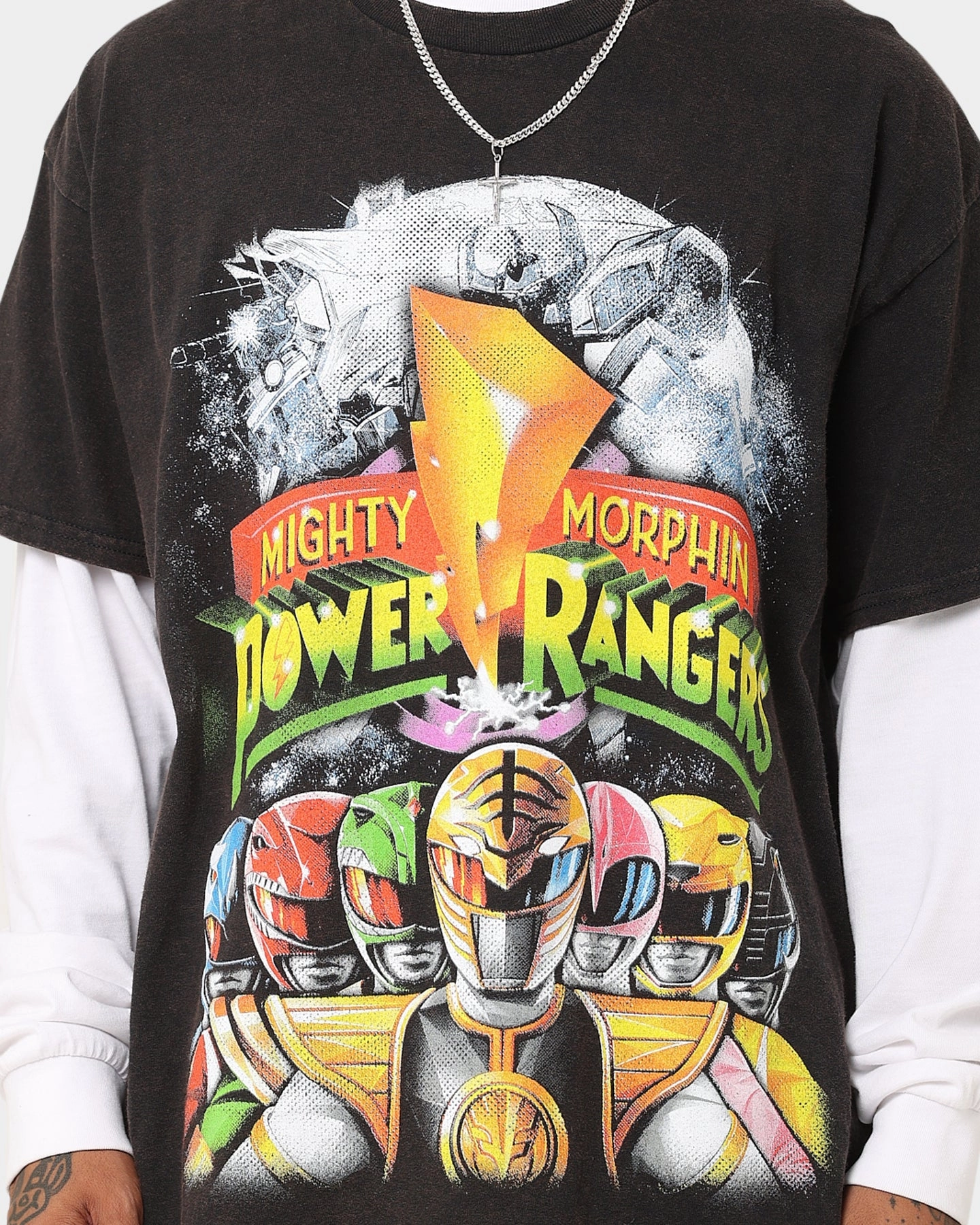 Tailored Seams FrictionResistantEdges American Thrift X Power Rangers Mighty Morphin Vintage T-Shirt Black Wash