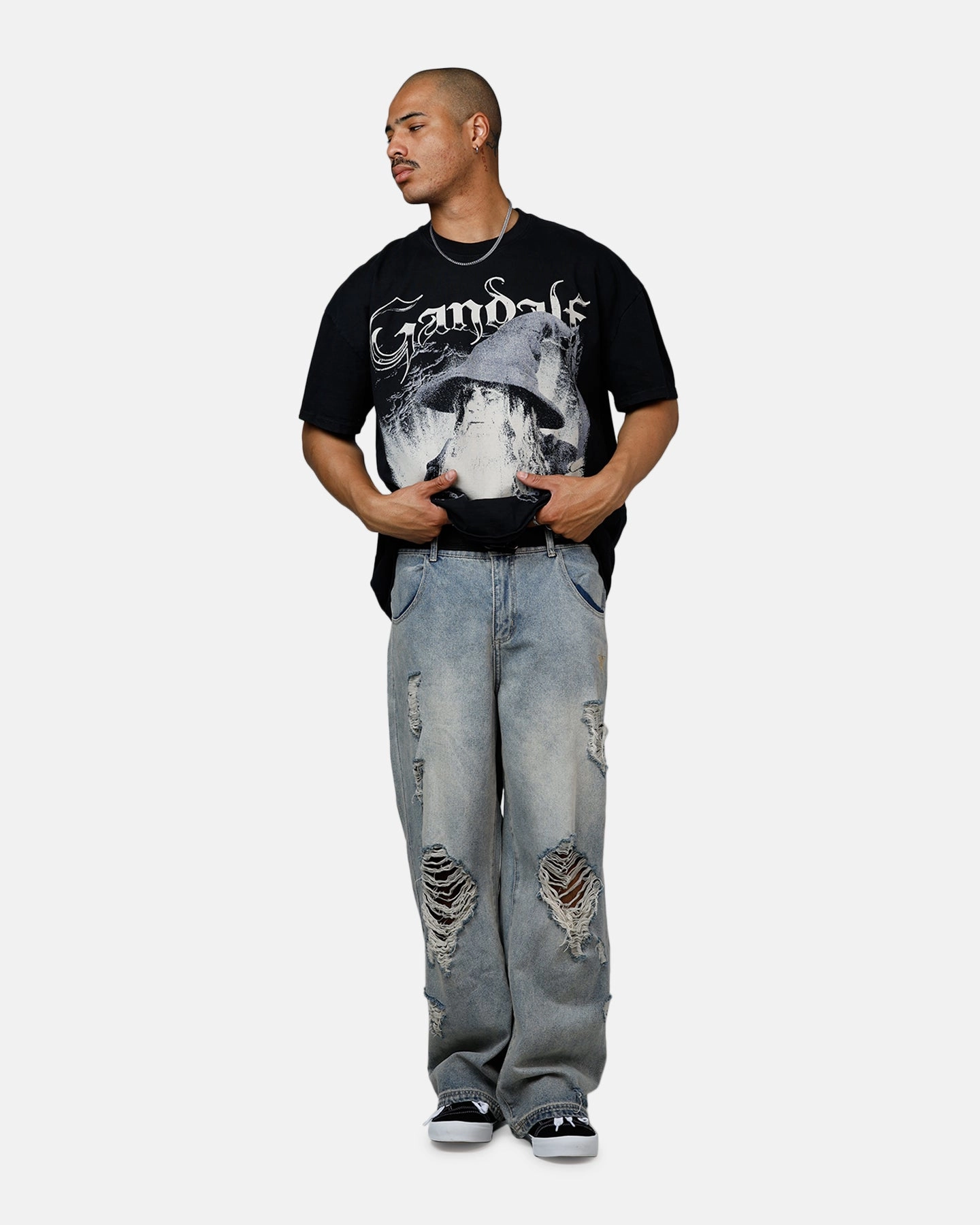 American Thrift X The Lord Of The Rings Gandalf Heavyweight T-Shirt Black Double Stitched Hems Minimalist Detailing