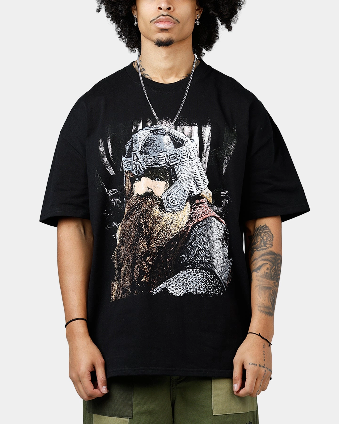 American Thrift X The Lord Of The Rings Gimli Heavyweight T-Shirt Black Wrinkle Free Texture TaglessLabel