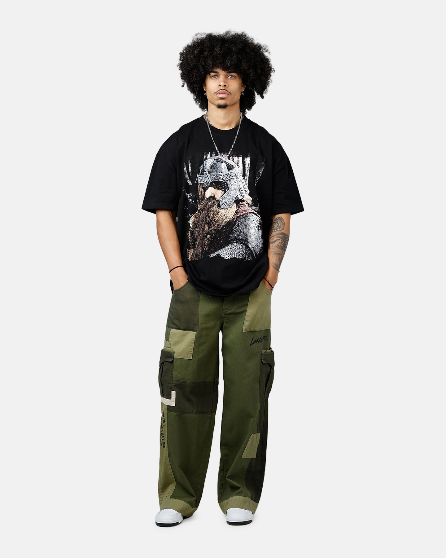 American Thrift X The Lord Of The Rings Gimli Heavyweight T-Shirt Black Multi Panel Construction Two Tone Texture Effect