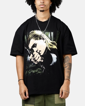 American Thrift X The Lord Of The Rings Legolas Heavyweight T-Shirt Black Layered Neckline Details