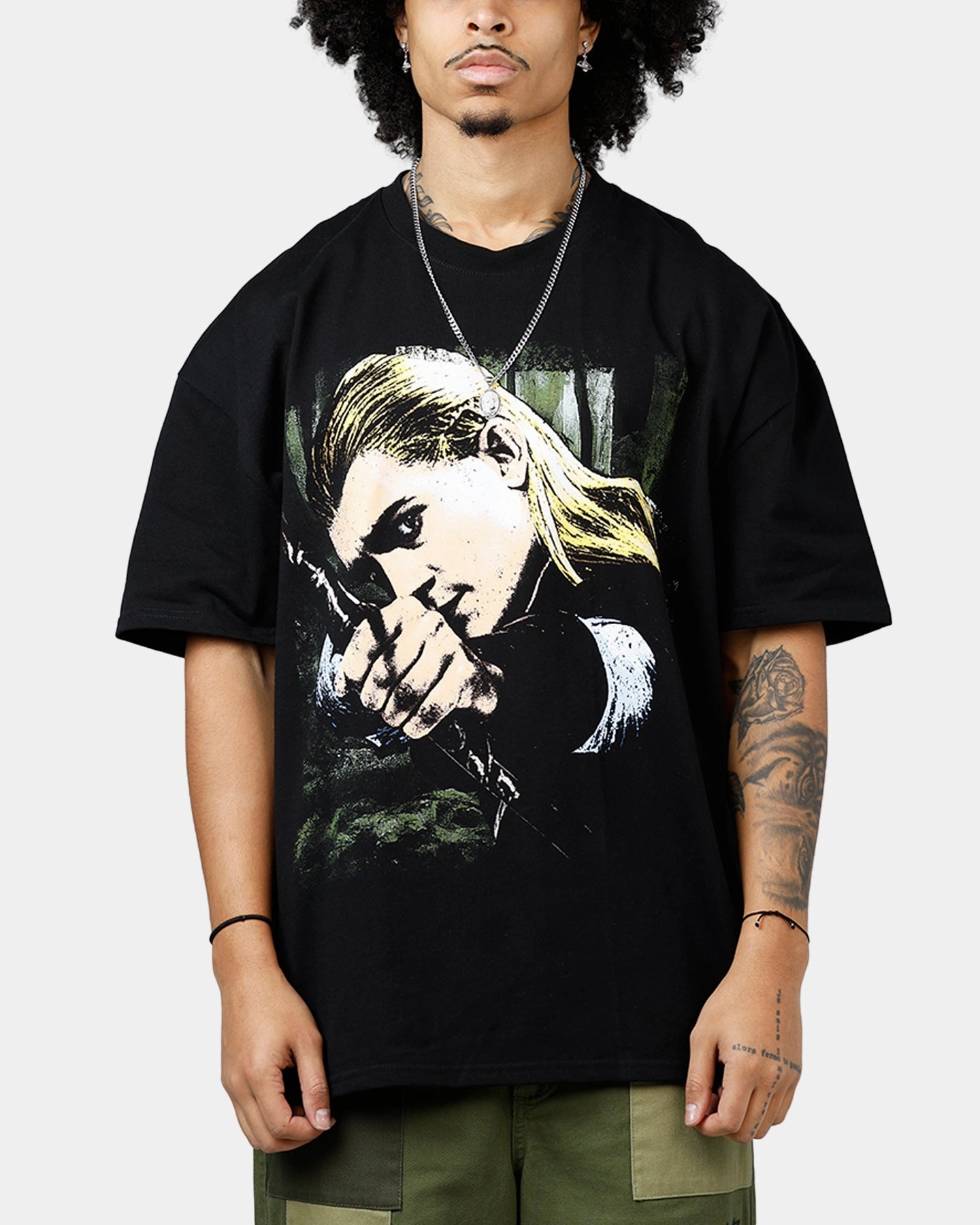 American Thrift X The Lord Of The Rings Legolas Heavyweight T-Shirt Black Layered Neckline Details