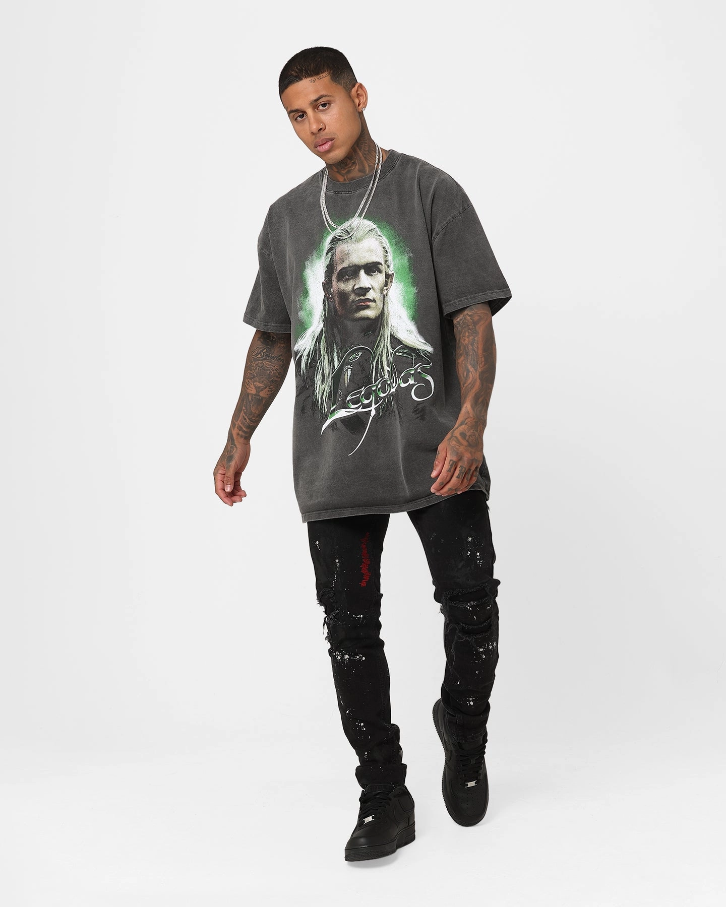 American Thrift X The Lord Of The Rings Legolas Heavyweight Vintage T-Shirt Black Wash Soft Touch Fabric Sporty Hoodie