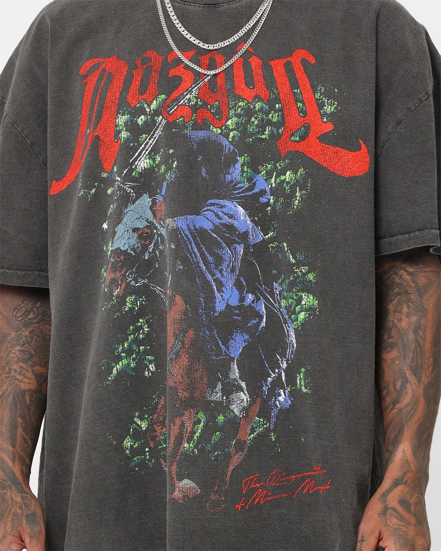 American Thrift X The Lord Of The Rings Nazgul Heavyweight Vintage T-Shirt Black Wash Elasticated Hem SustainableBlend