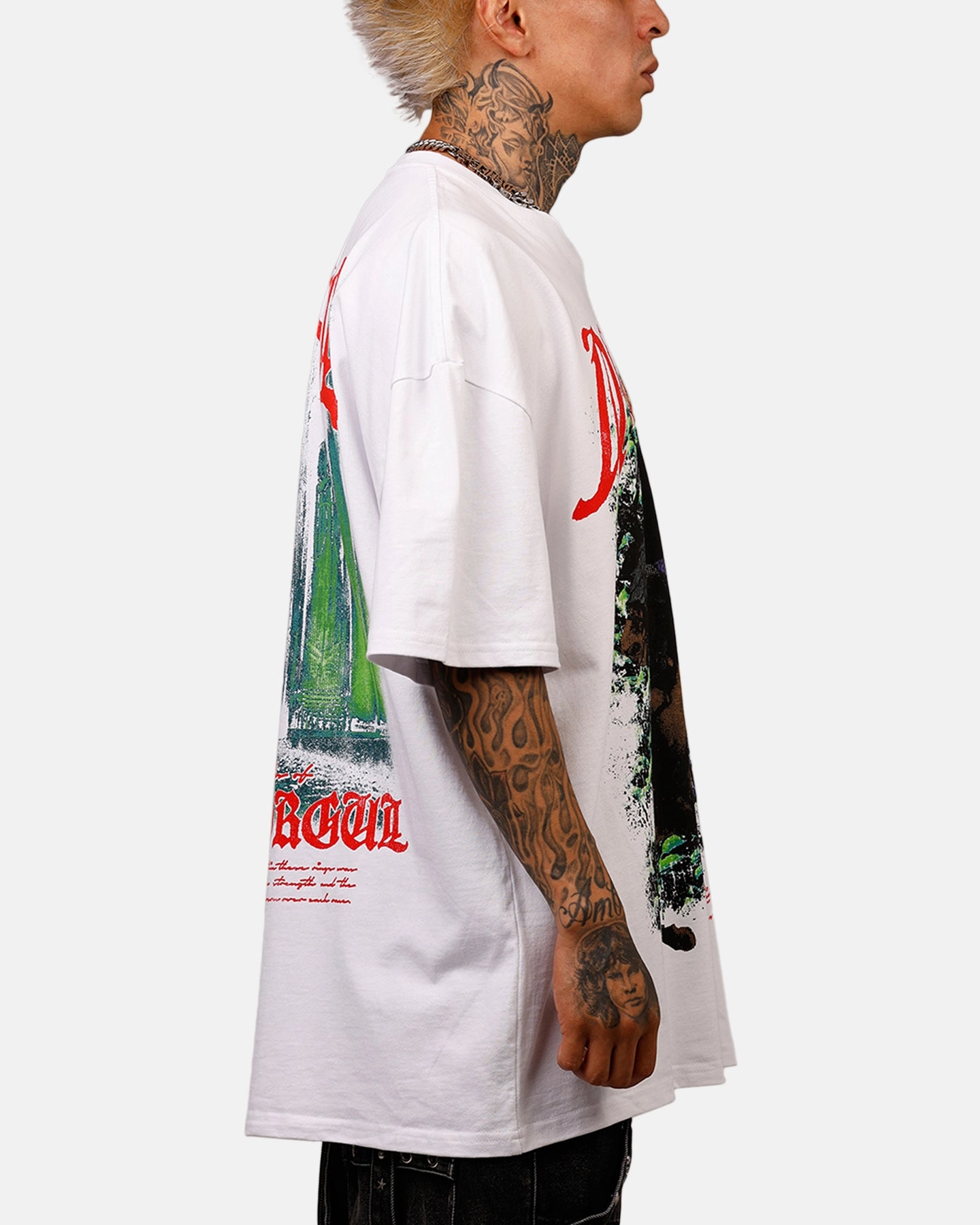 American Thrift X The Lord Of The Rings Nazgul Heavyweight Vintage T-Shirt White High Neckline VentilatedMesh