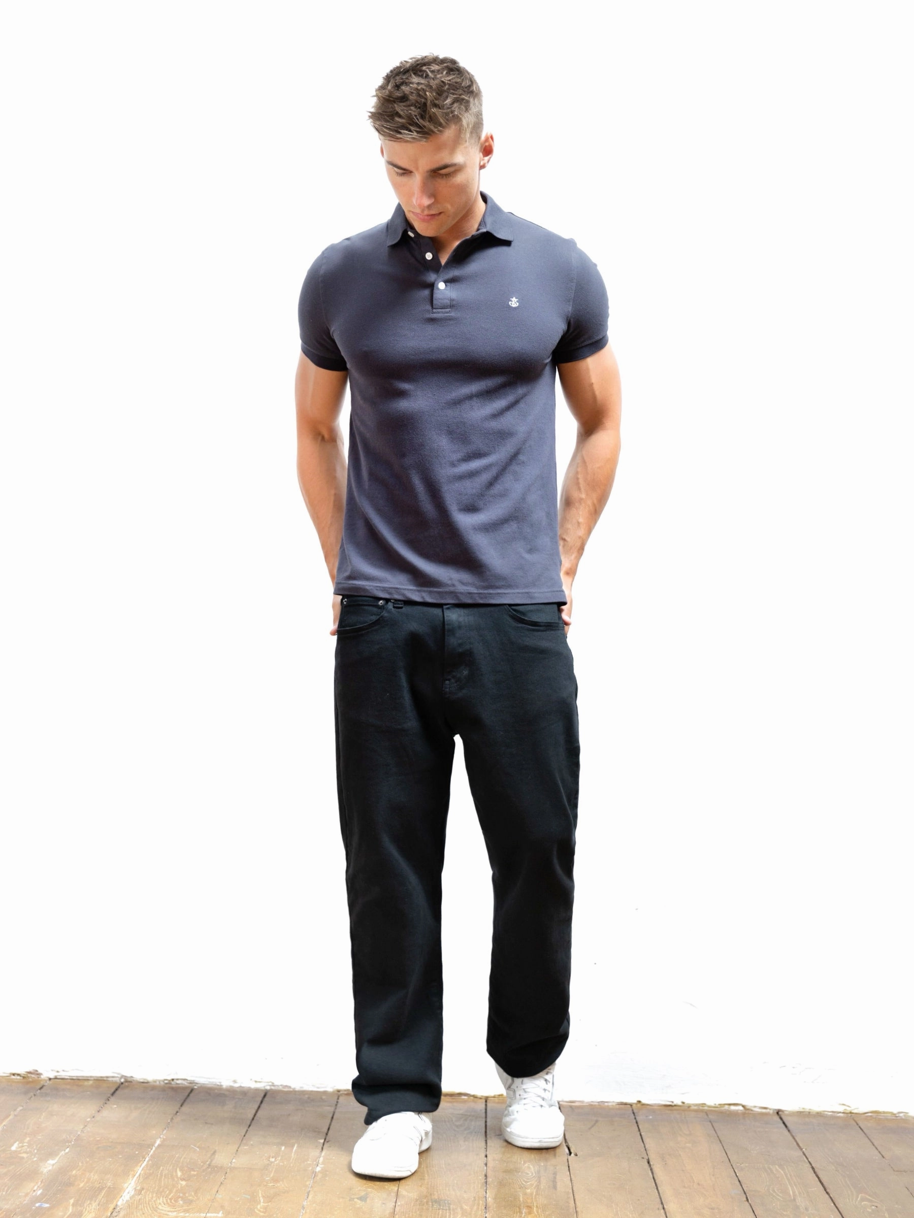 Anchor Polo Shirt - Charcoal Eco Dye Technique