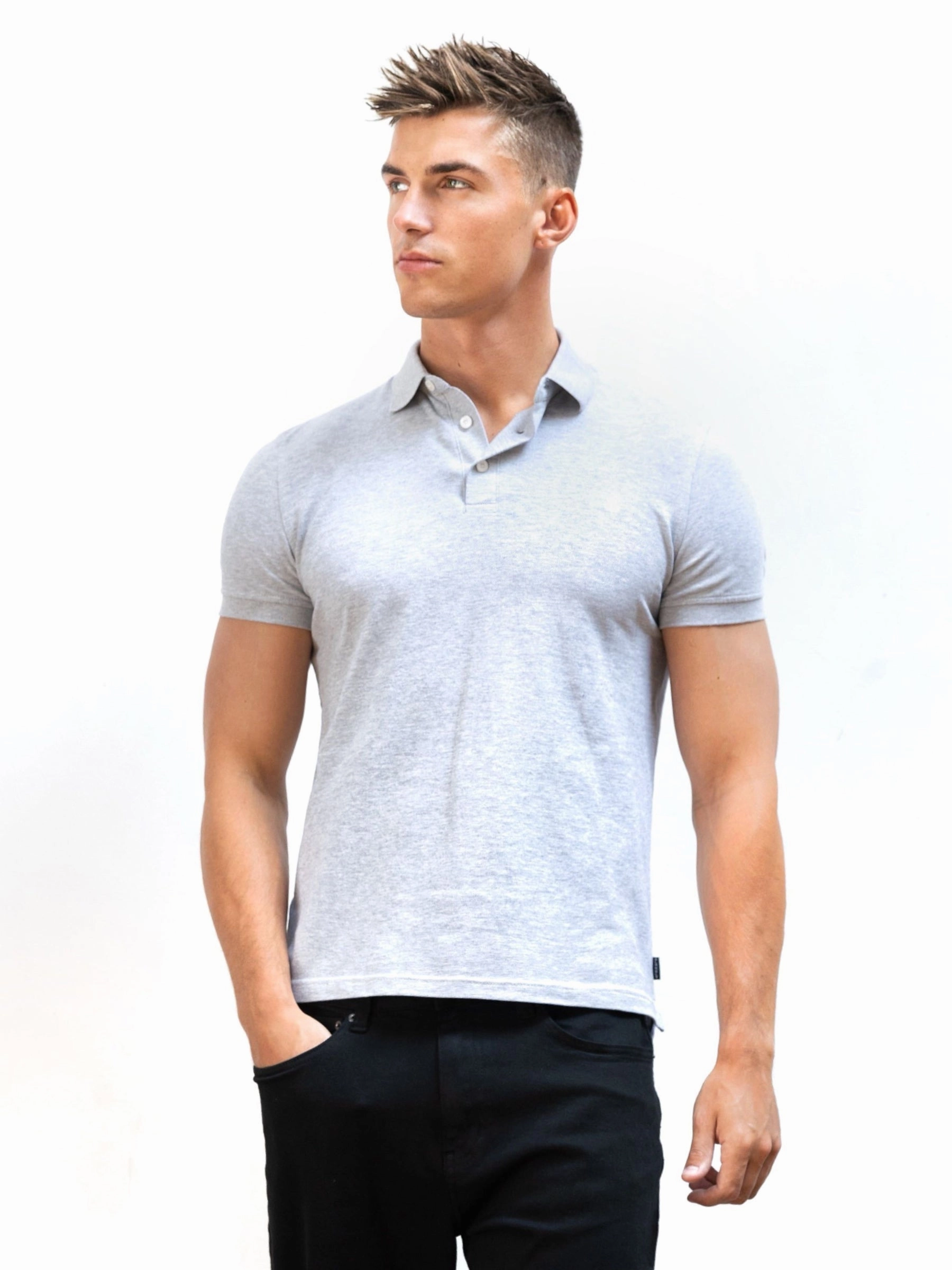 Anchor Polo Shirt - Marl Grey Fitted Silhouette Checkered Look