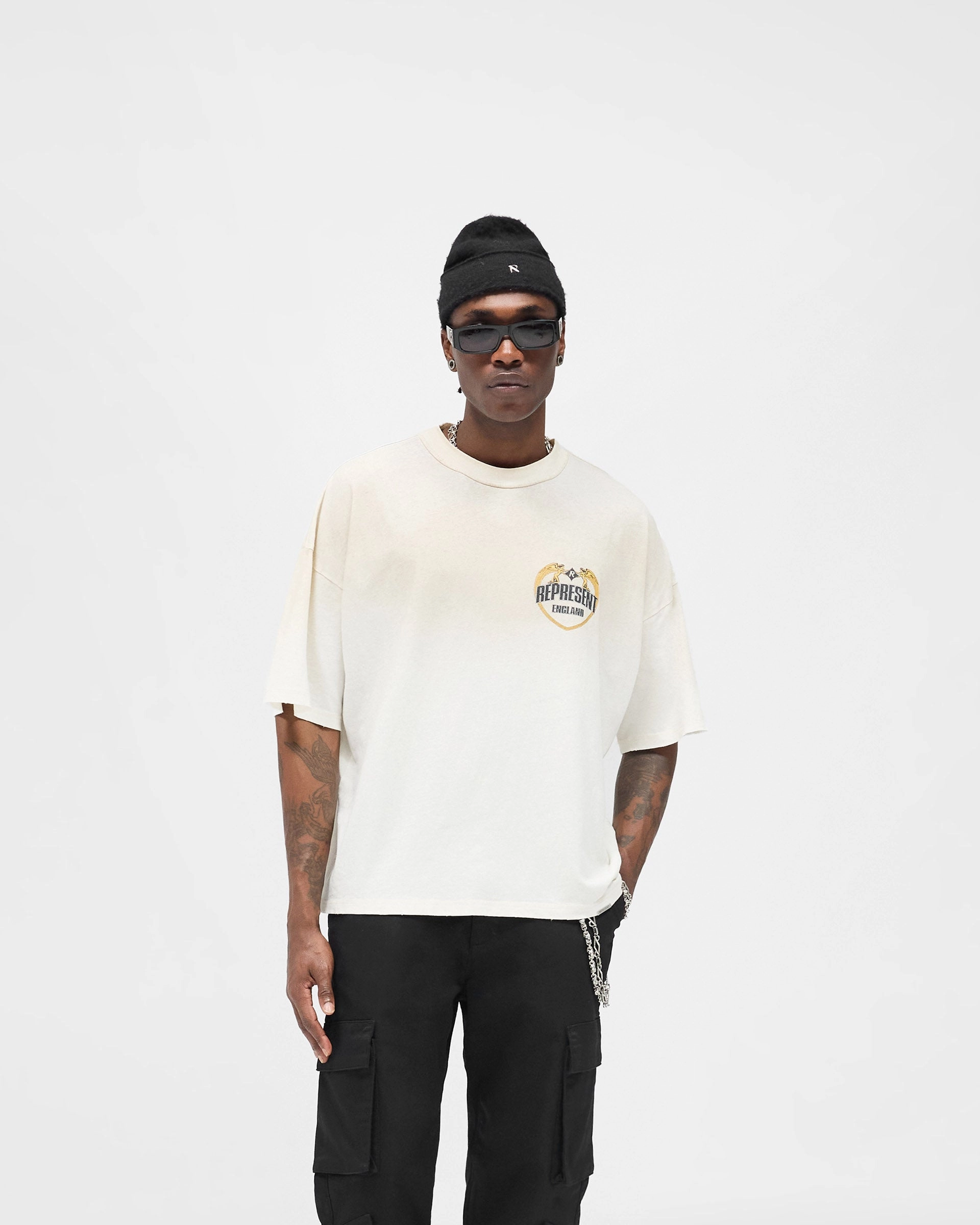 Angel Border T-Shirt - Washed Ecru Stylish and Comfortable