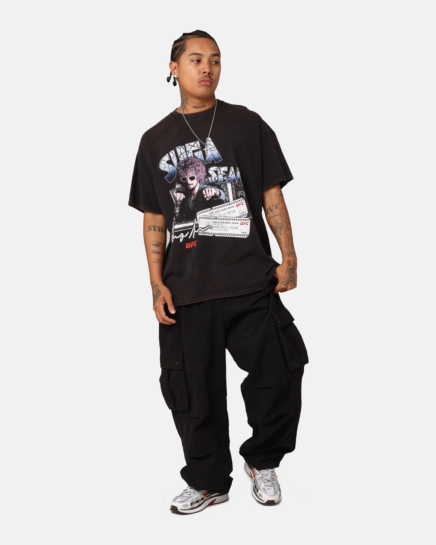 UFC By Goat Crew Suga Show Vintage T-Shirt Black Wash LayeredCuff Bound Edges