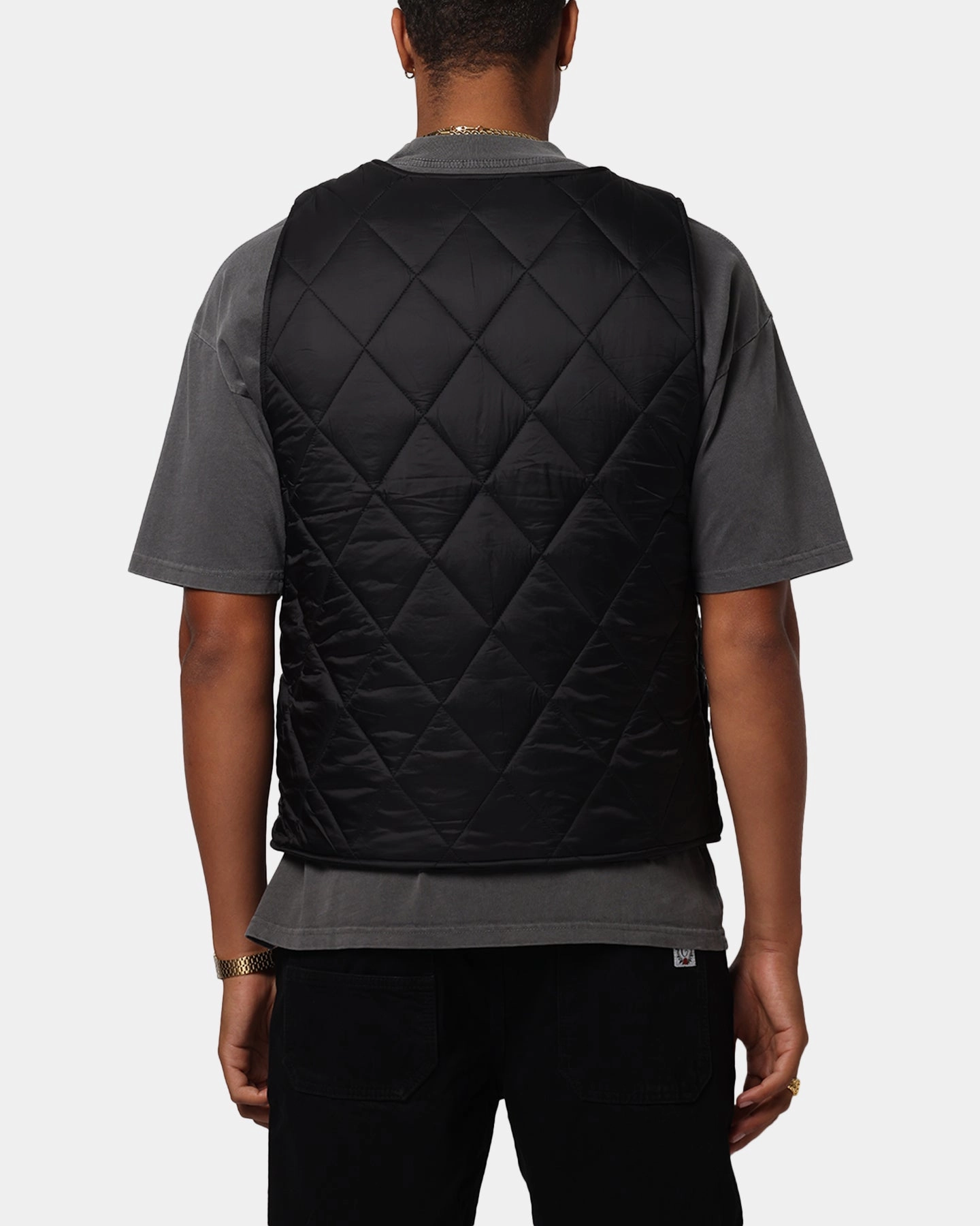 Contoured Side Panels Carre Quilted Vest Black