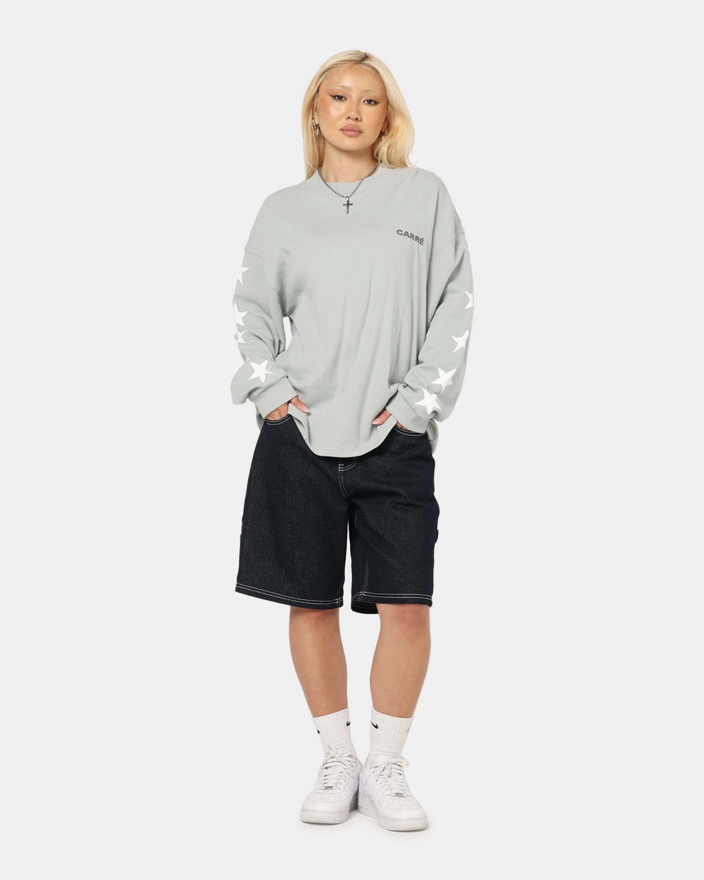 Elegant Look HiddenPocket Carre Waffle Workwear Long Sleeve T-Shirt Grey