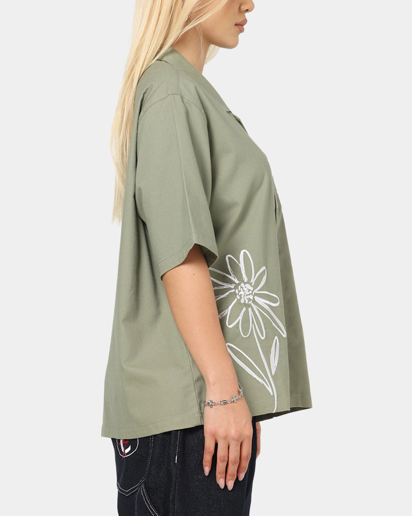 Bohemian style Carre Hand Picked Button Up Shirt Green