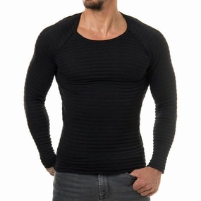 West Louis? Vertical Stripes Hedging O-Neck Pullover Shirts Effortless Comfort Wear Casual Style Wear