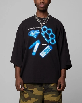 Fashionable Look Loiter Security Check Box T-Shirt Black