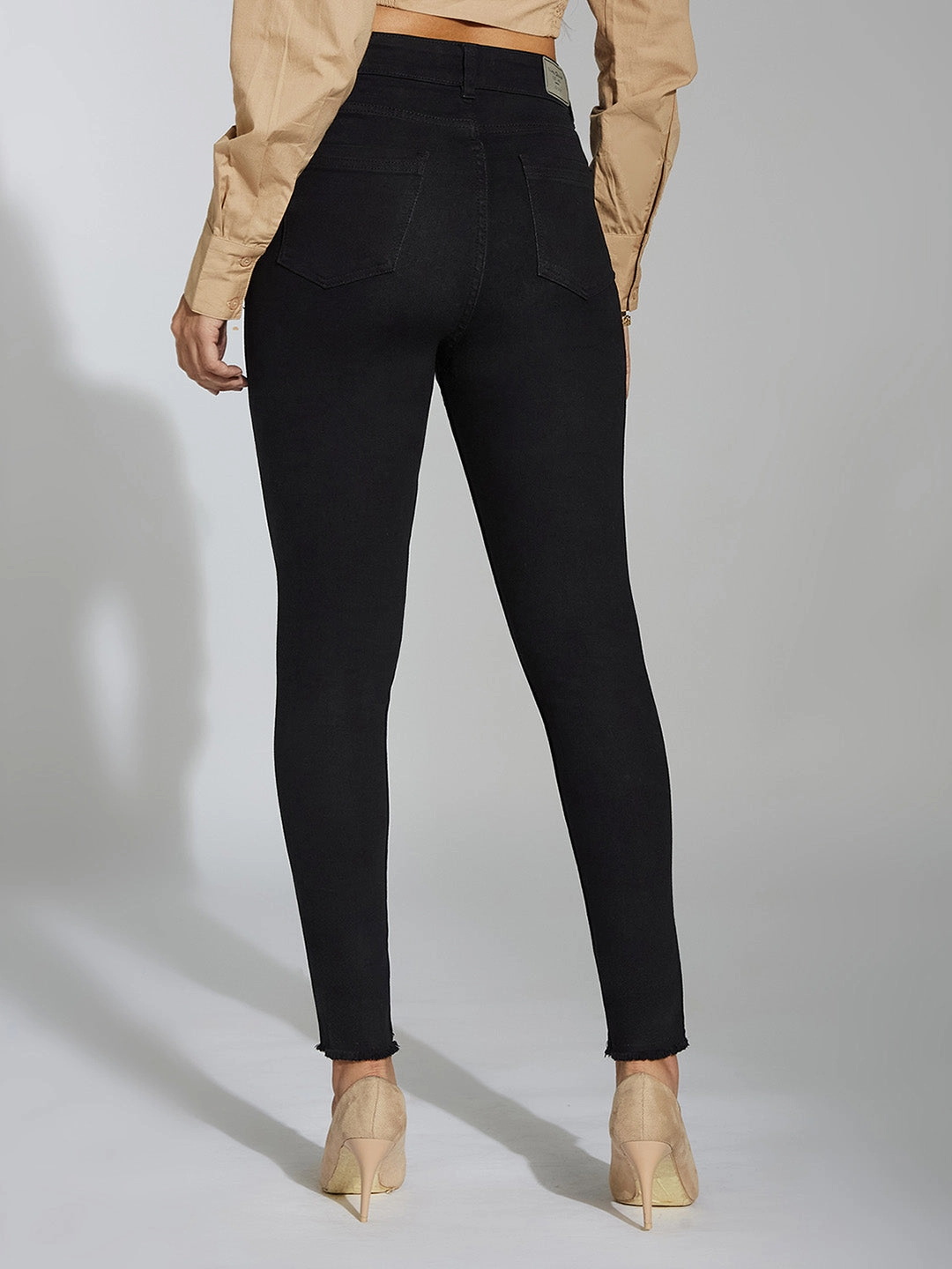 Urban Explorer Trend Setter 24/7 Comfort Black Skinny Fringed Detailing High-Rise Cropped Stretchable Denim Jeans