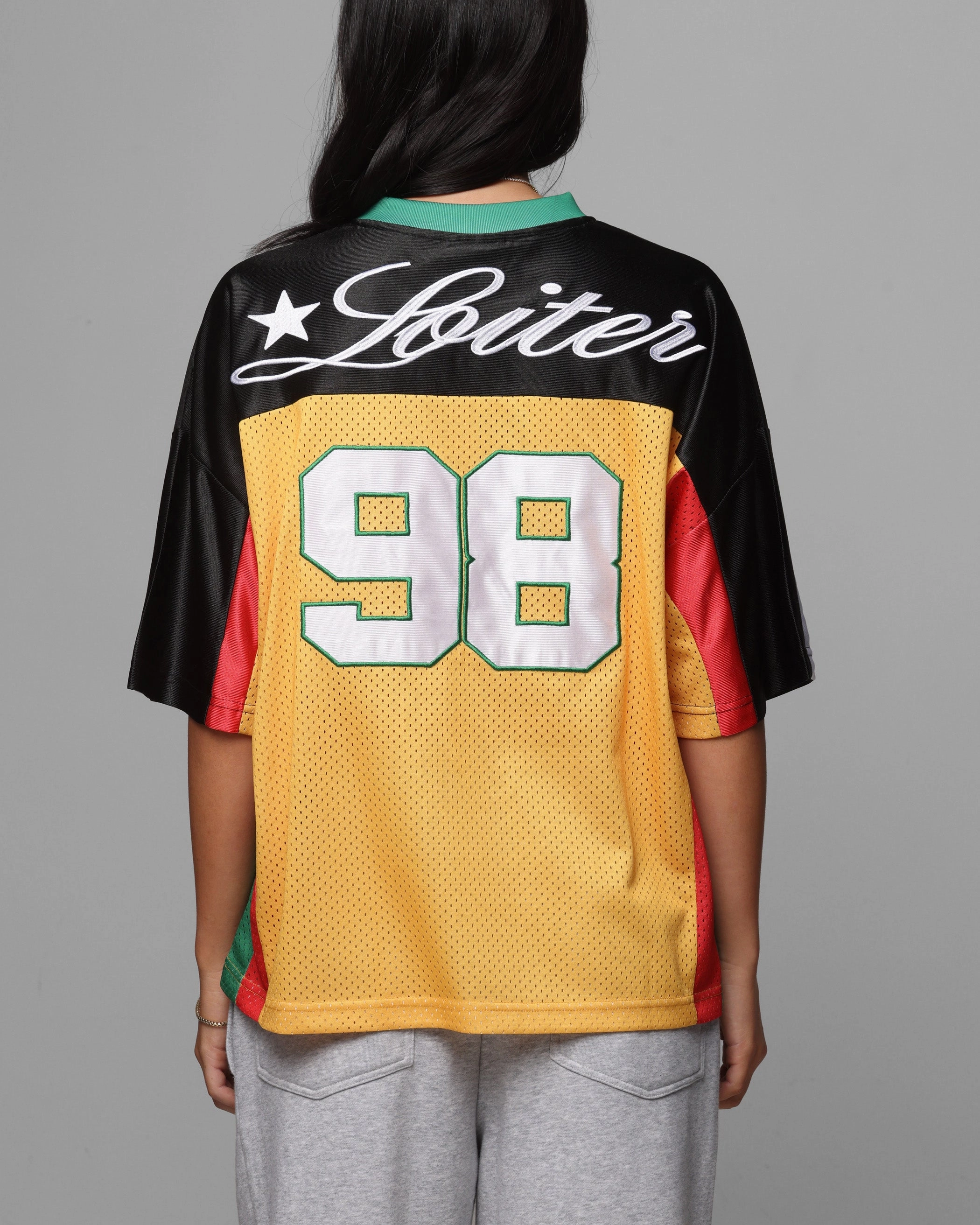 Loiter End Zone Jersey Yellow/Green/Red Lightweight Blouse Reinforced Buttonholes