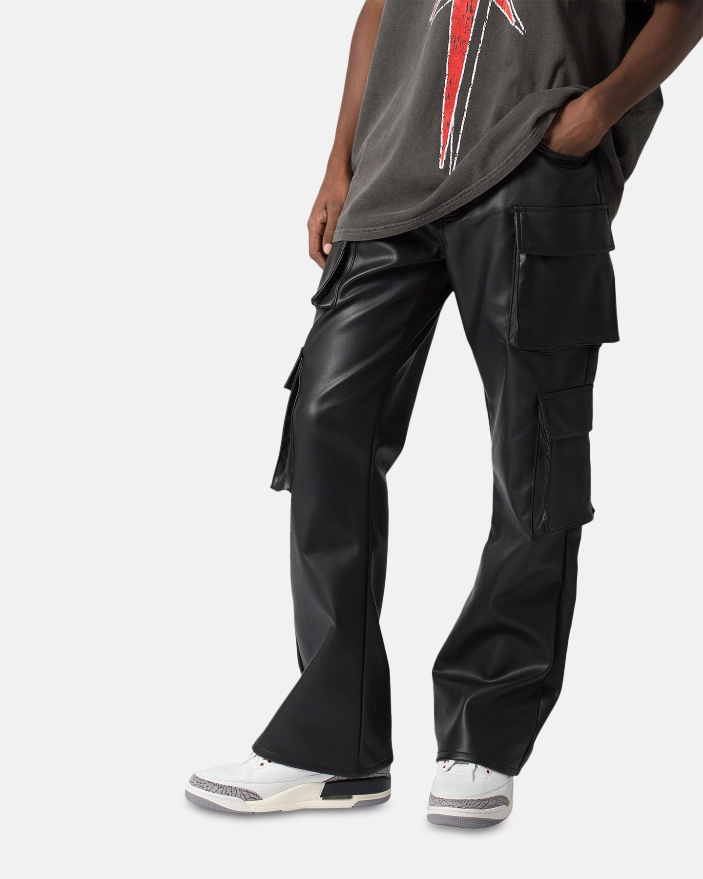 MNML Leather Double Snap Cargo Pants Black FlexibleMobilityDesign Street Comfort