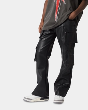 MNML Leather Double Snap Cargo Pants Black FlexibleMobilityDesign Street Comfort