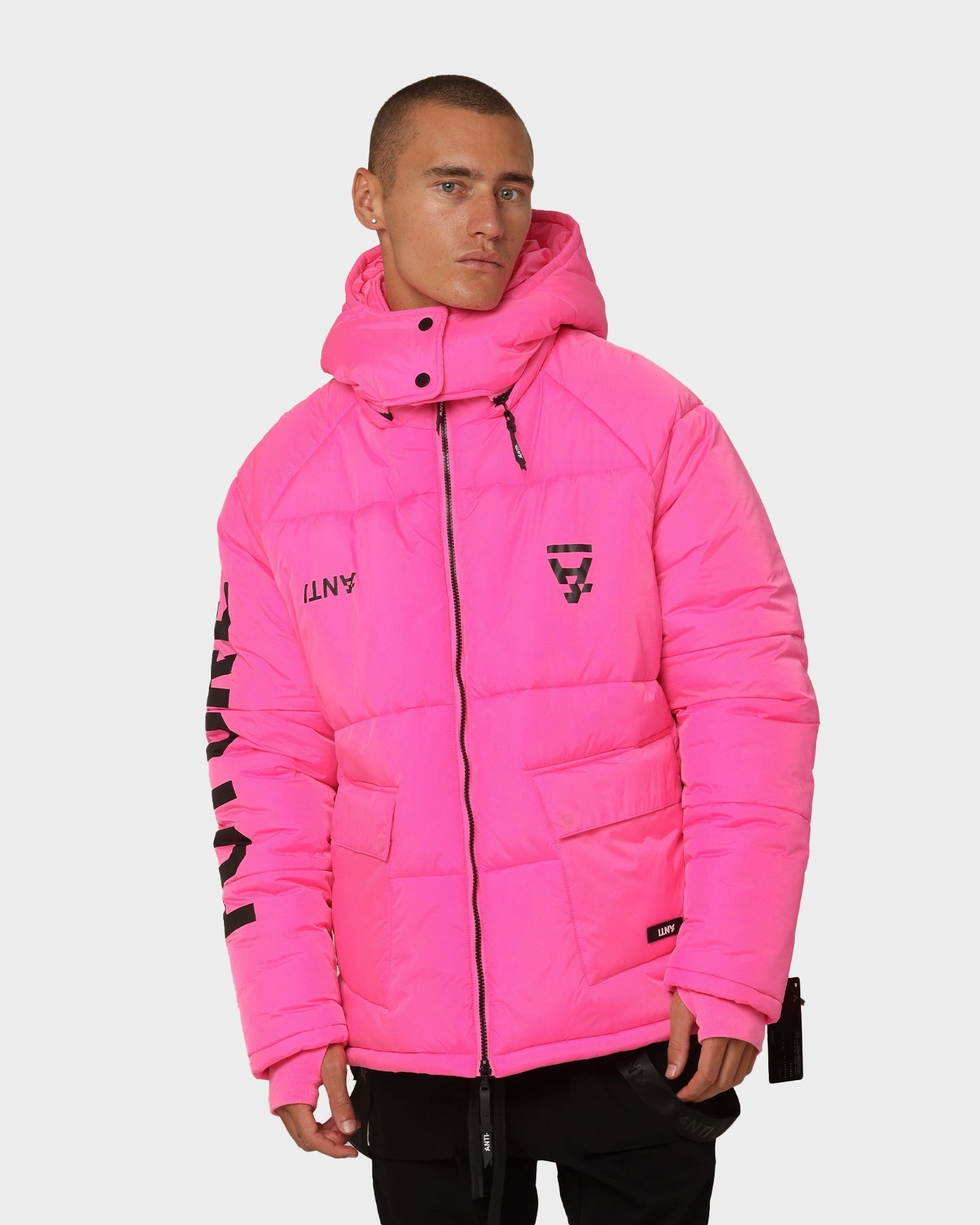 The Anti Order Hyphen ATD Puffer Jacket Lethal Pink Four Way Stretch Material