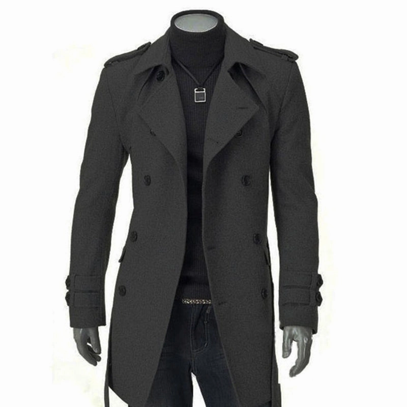 West Louis? Faux Wool Trench Business Long Coat Reflective accents