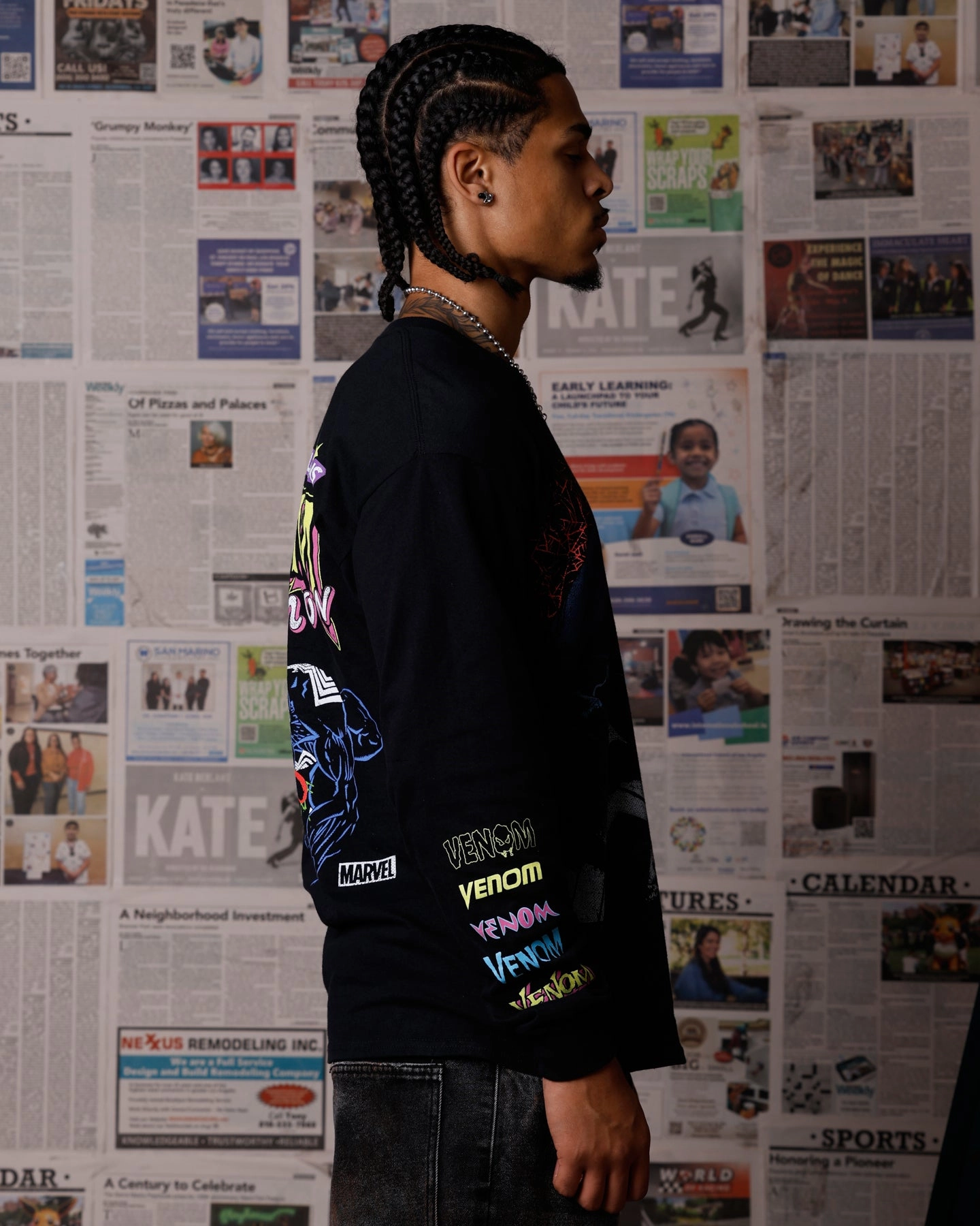 RecycledBlend Versatile Layering Goat Crew Marvel Venom Eddie Brock Long Sleeve T-Shirt Black