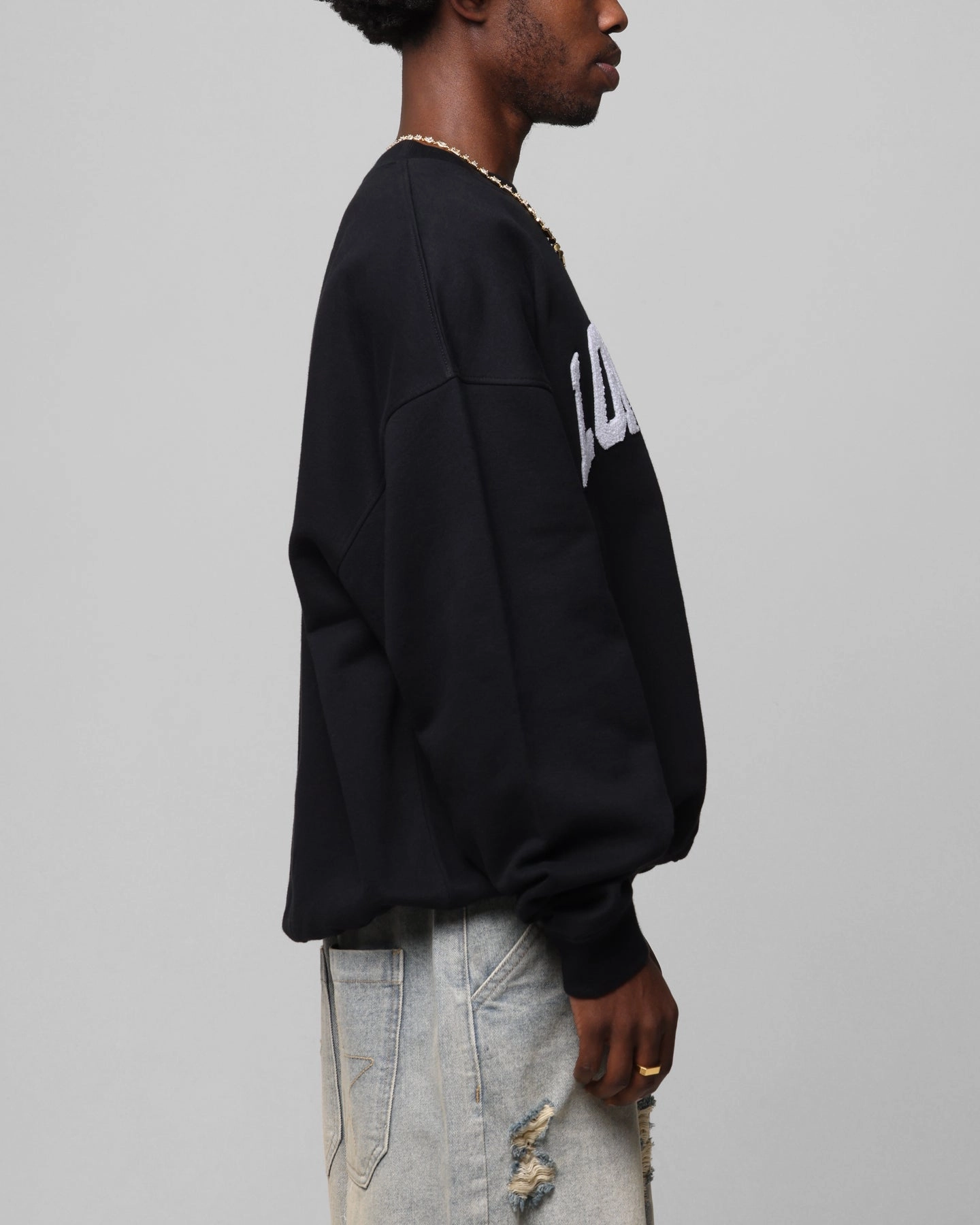 Long Sleeve Shirt Convertible Sleeve Adaptation Loiter Arch Premium Crewneck Black