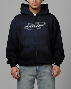 Loiter Chrome Logo Zip Hoodie Vintage Black BreathableMeshPanels Rolled Hem Detailing