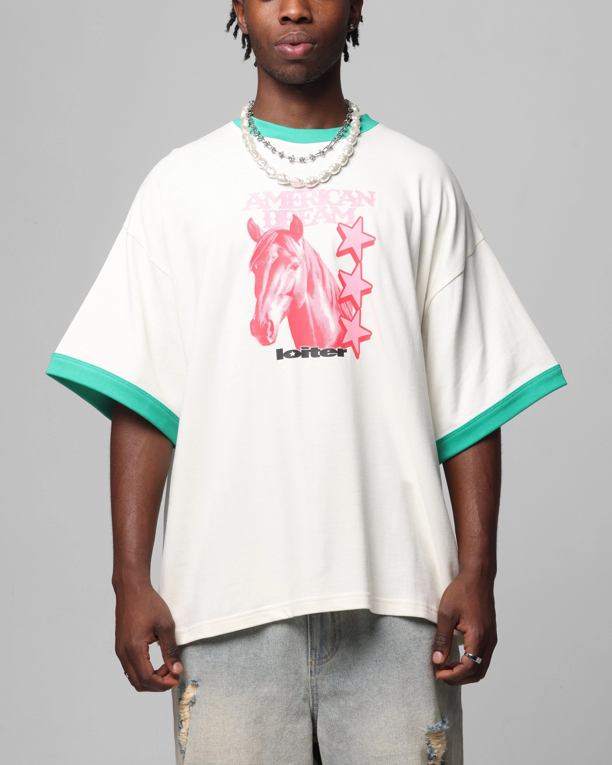 UltravioletProtectionFabric Loiter Western Front Ringer T-Shirt White/Green