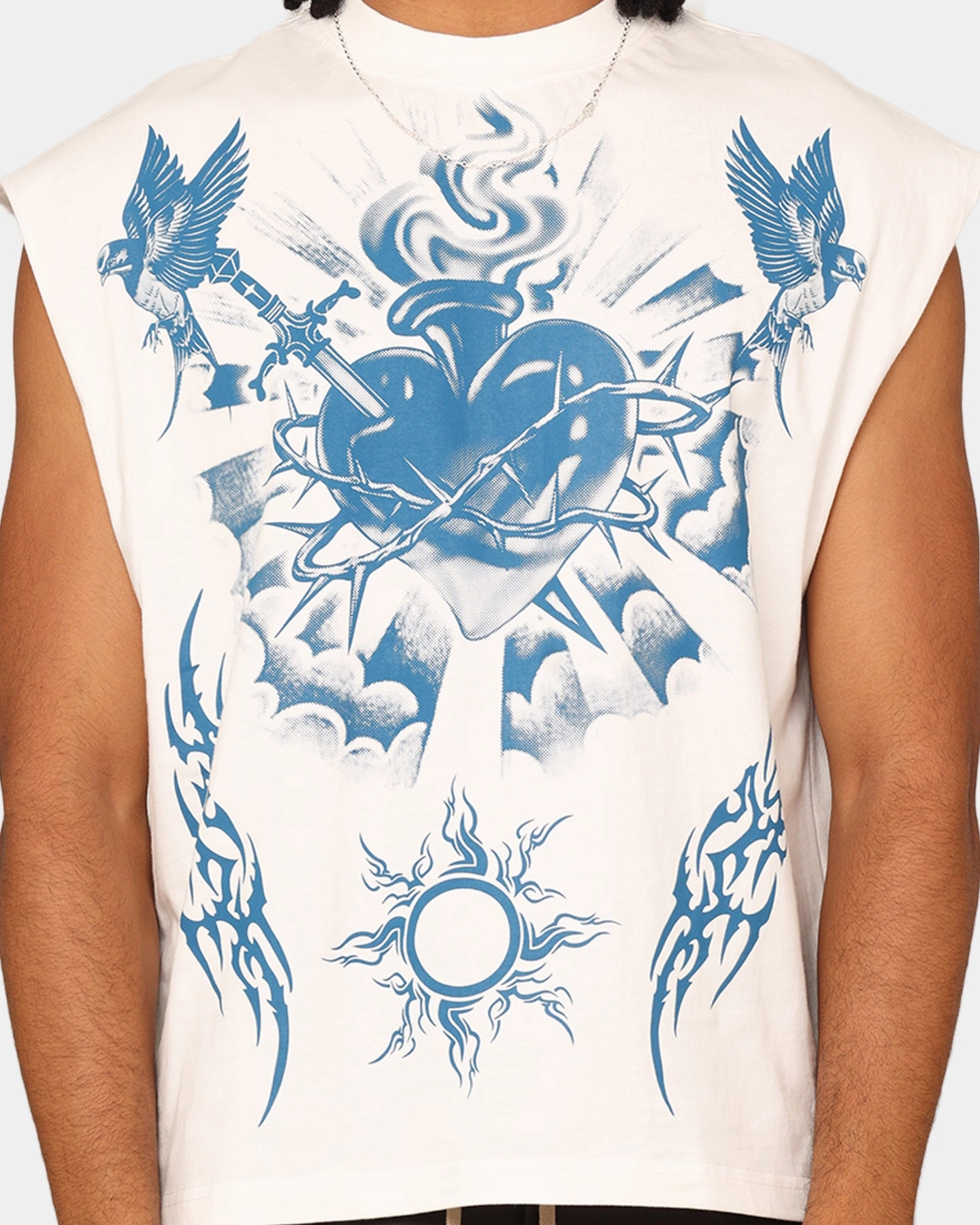 TonalStitching NonChafeCollarTech Loiter Hearts Ablaze Oversized Muscle T-Shirt Off White