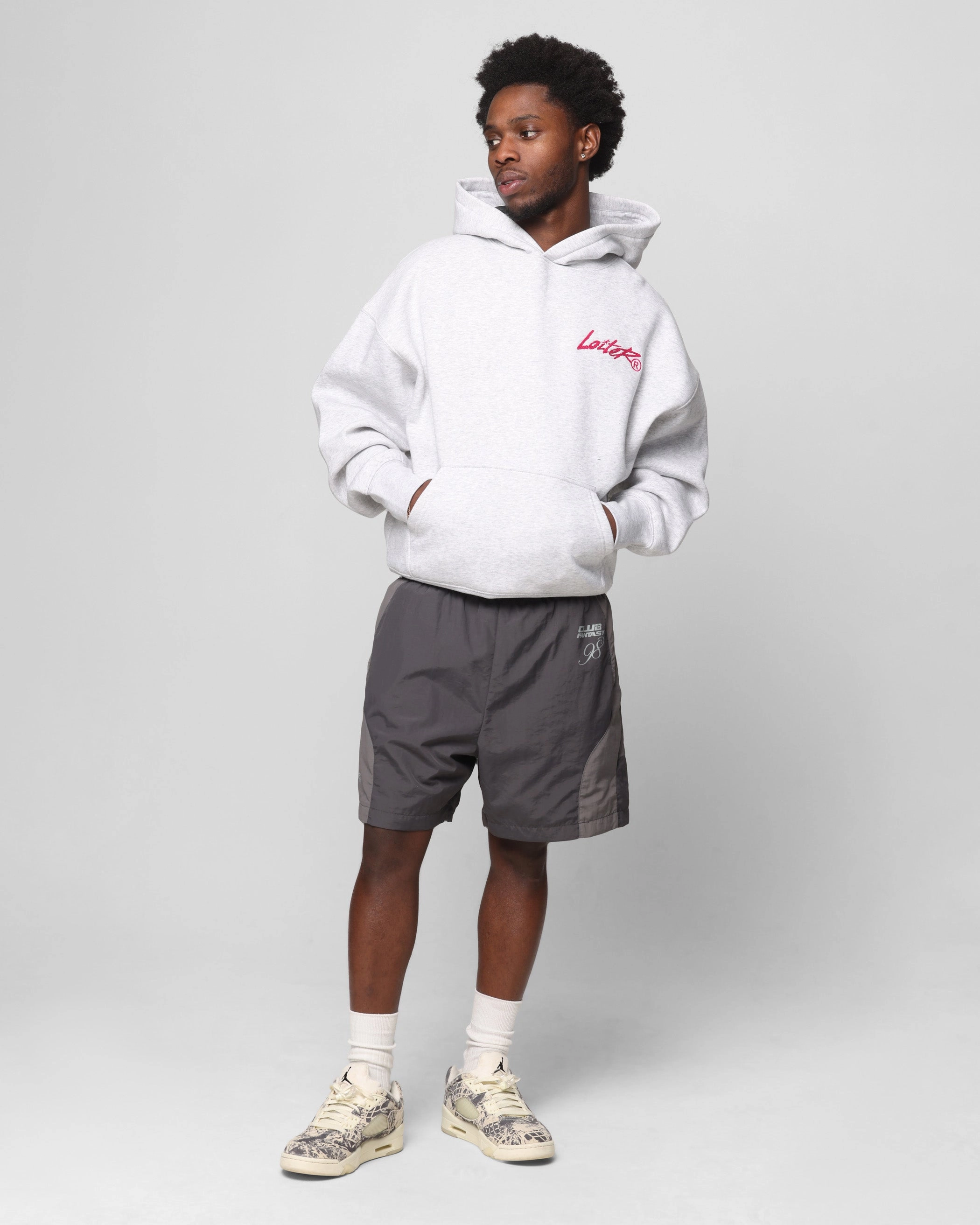 Loiter Chenille Premium Hoodie Grey Marle AdjustableDrawstring