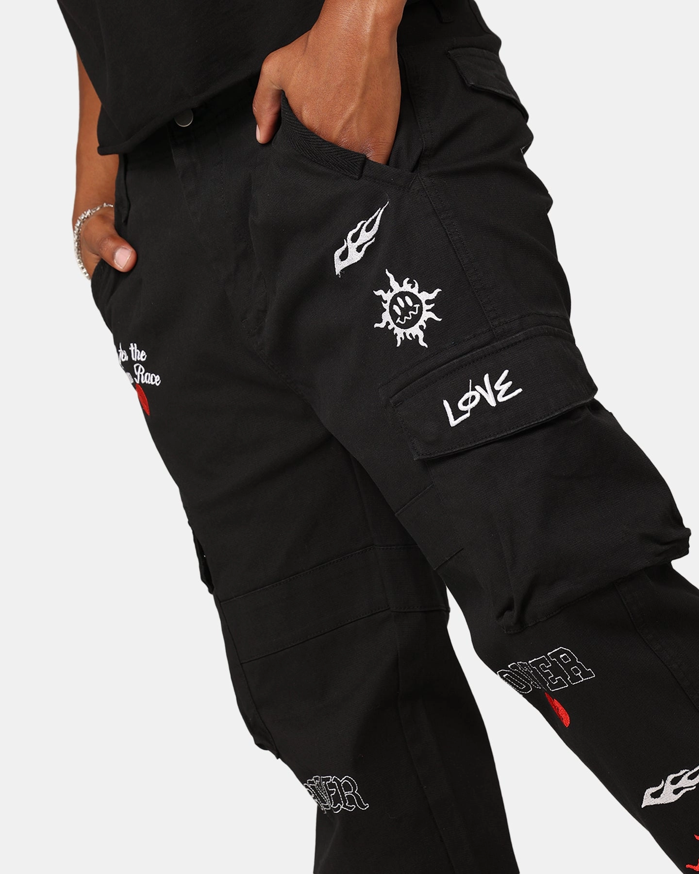 Four Way Stretch AntiPillingFabric Loiter Sketch Cargo Pants Black