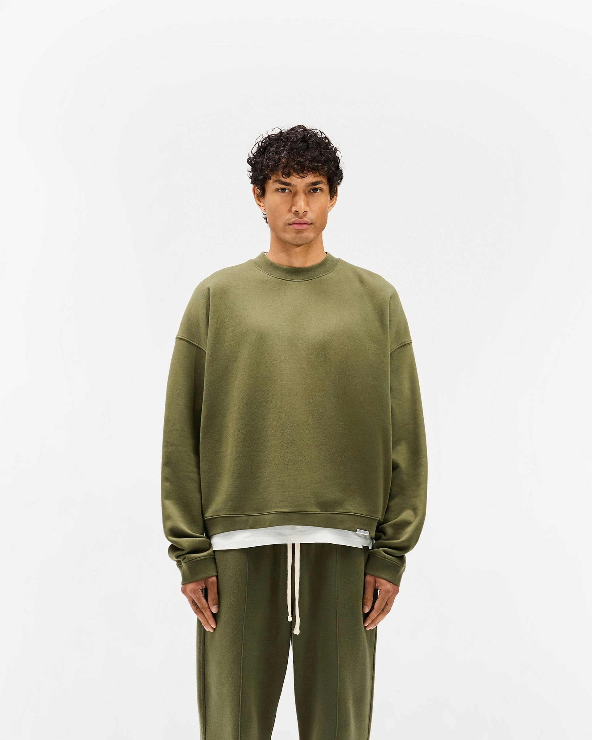 Eco Friendly Dye Low Maintenance Knit Initial Boxy Sweater - Army Green
