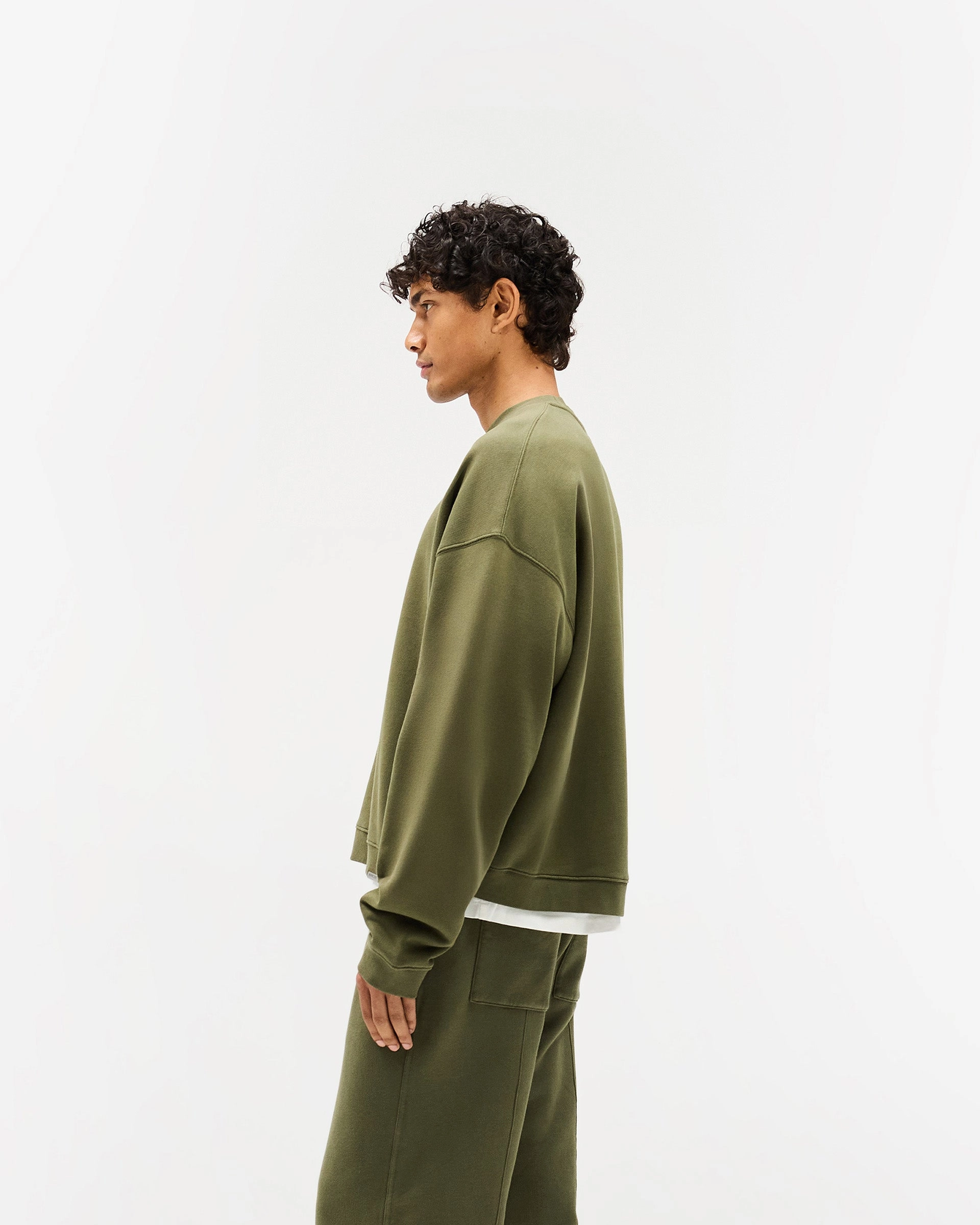 Neutral Tones All Day Wear Initial Boxy Sweater - Army Green