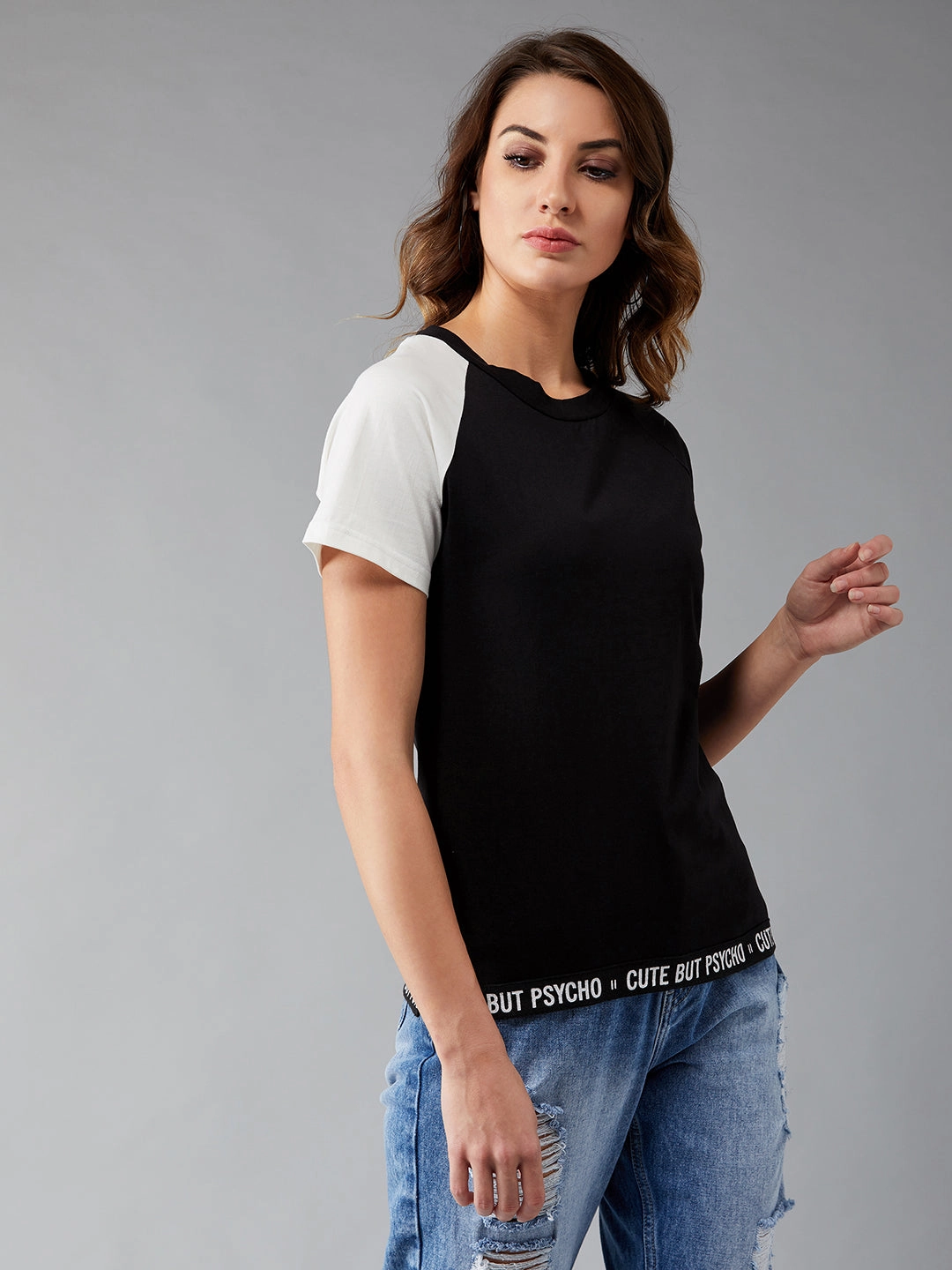 Hygroscopic Inner Layer Women's Black and White Round Neck Short Sleeve Solid Basic Regular T-Shirt