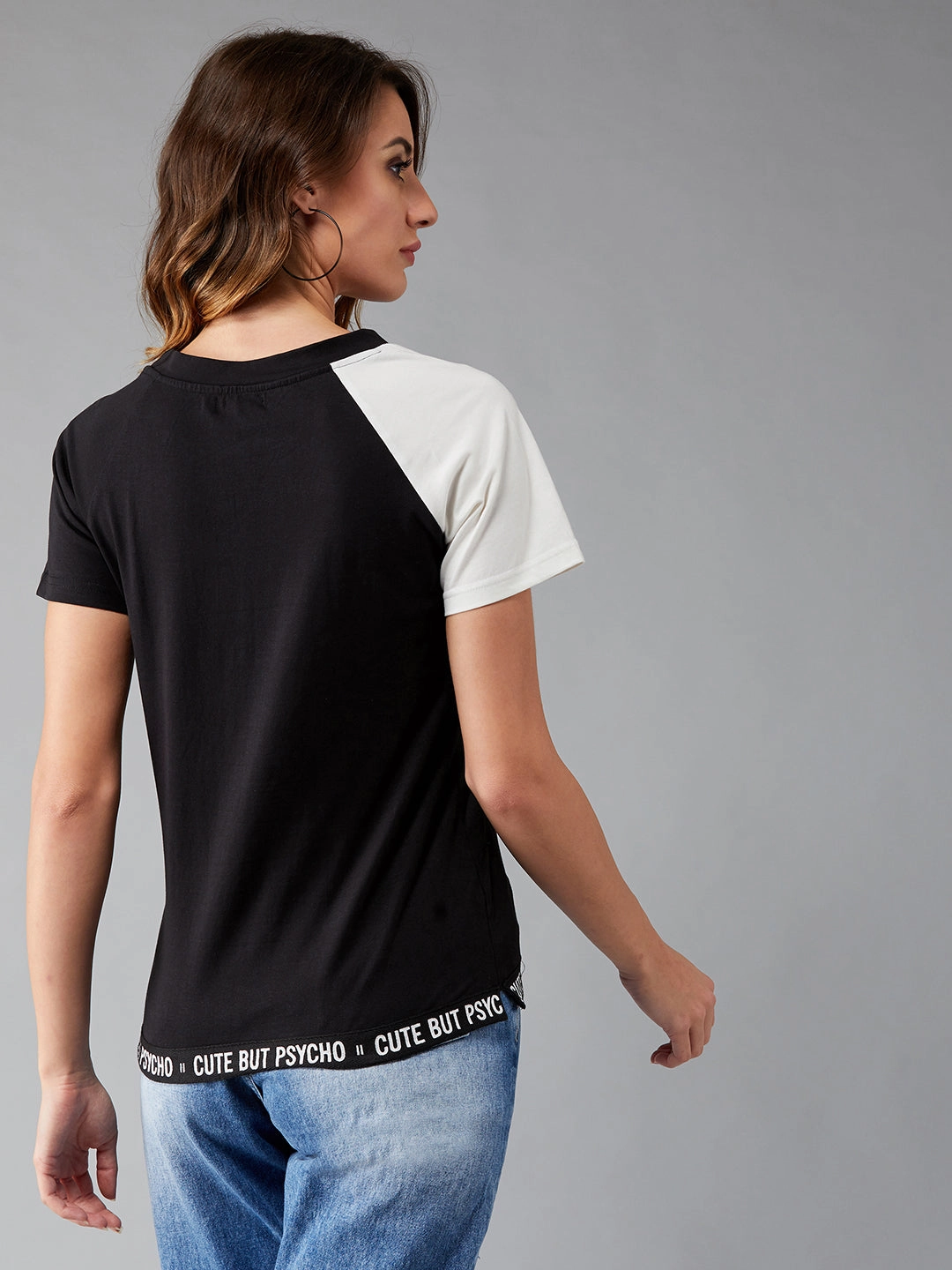 Women's Black and White Round Neck Short Sleeve Solid Basic Regular T-Shirt StretchTechnology