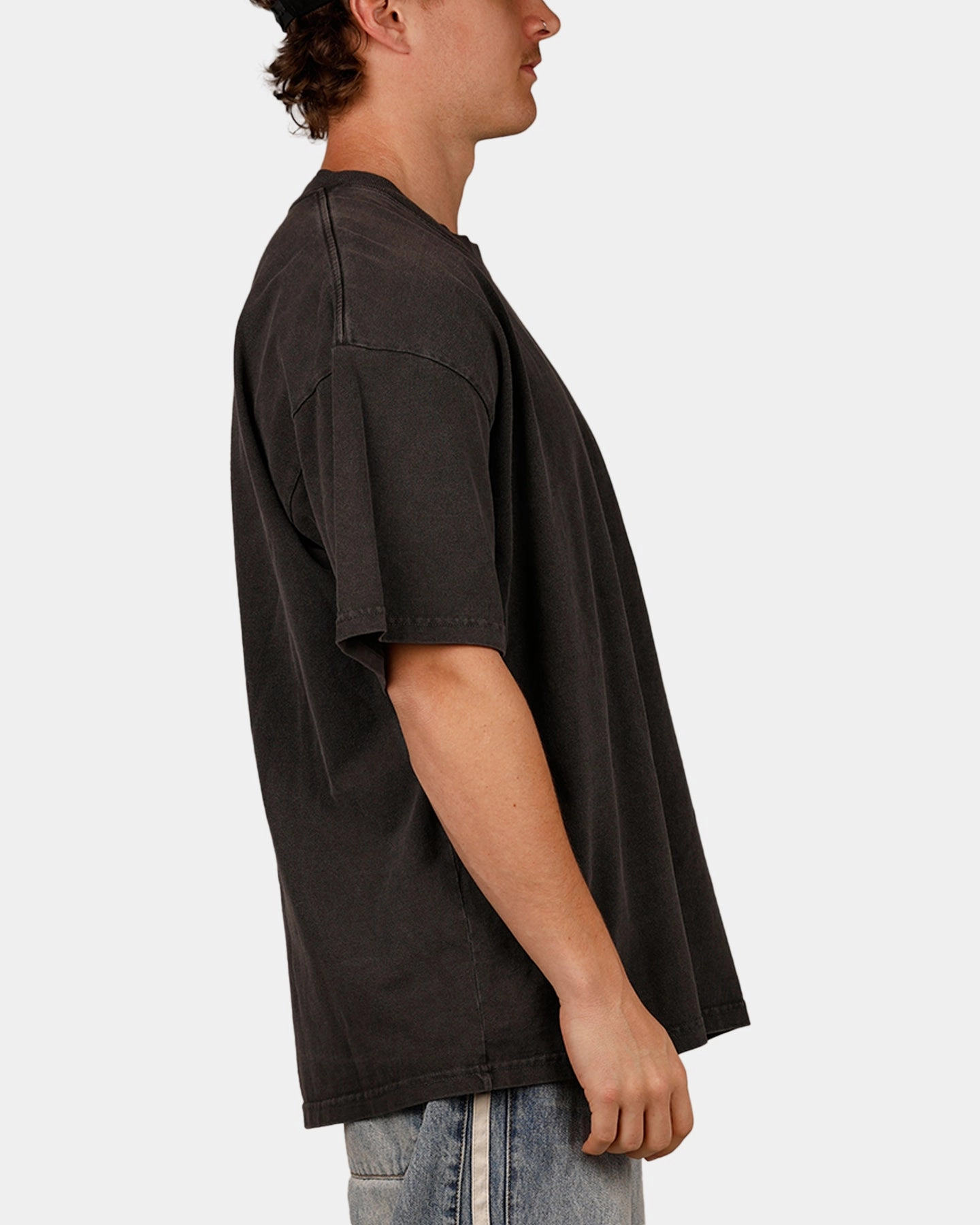 Tapered Cut Drop Shoulder Silhouette Culture Kings Demolition T-Shirt Black Wash