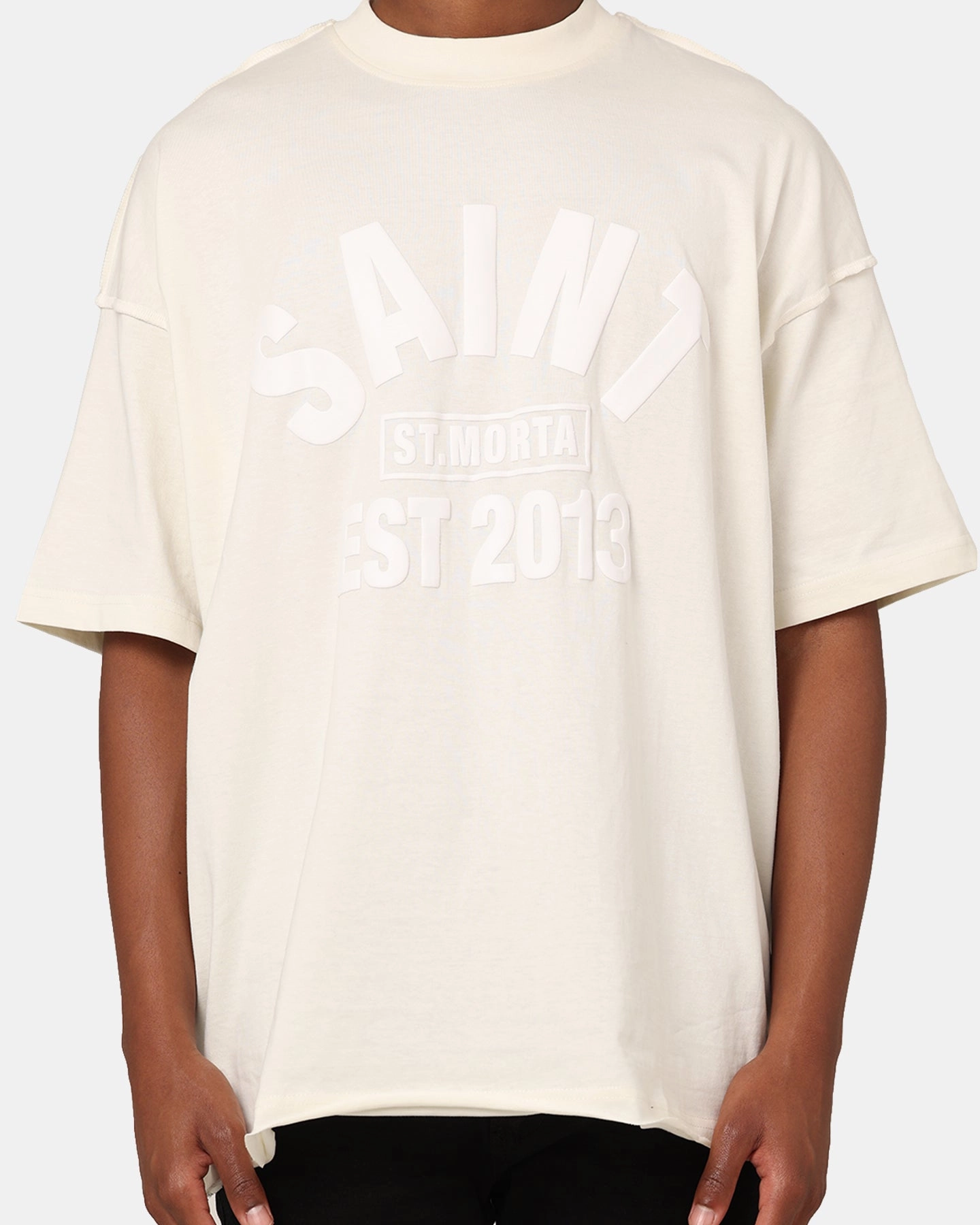 Saint Morta St Morta Boxy T-Shirt Off White Contoured Armhole Design Contrast Stitch Detailing