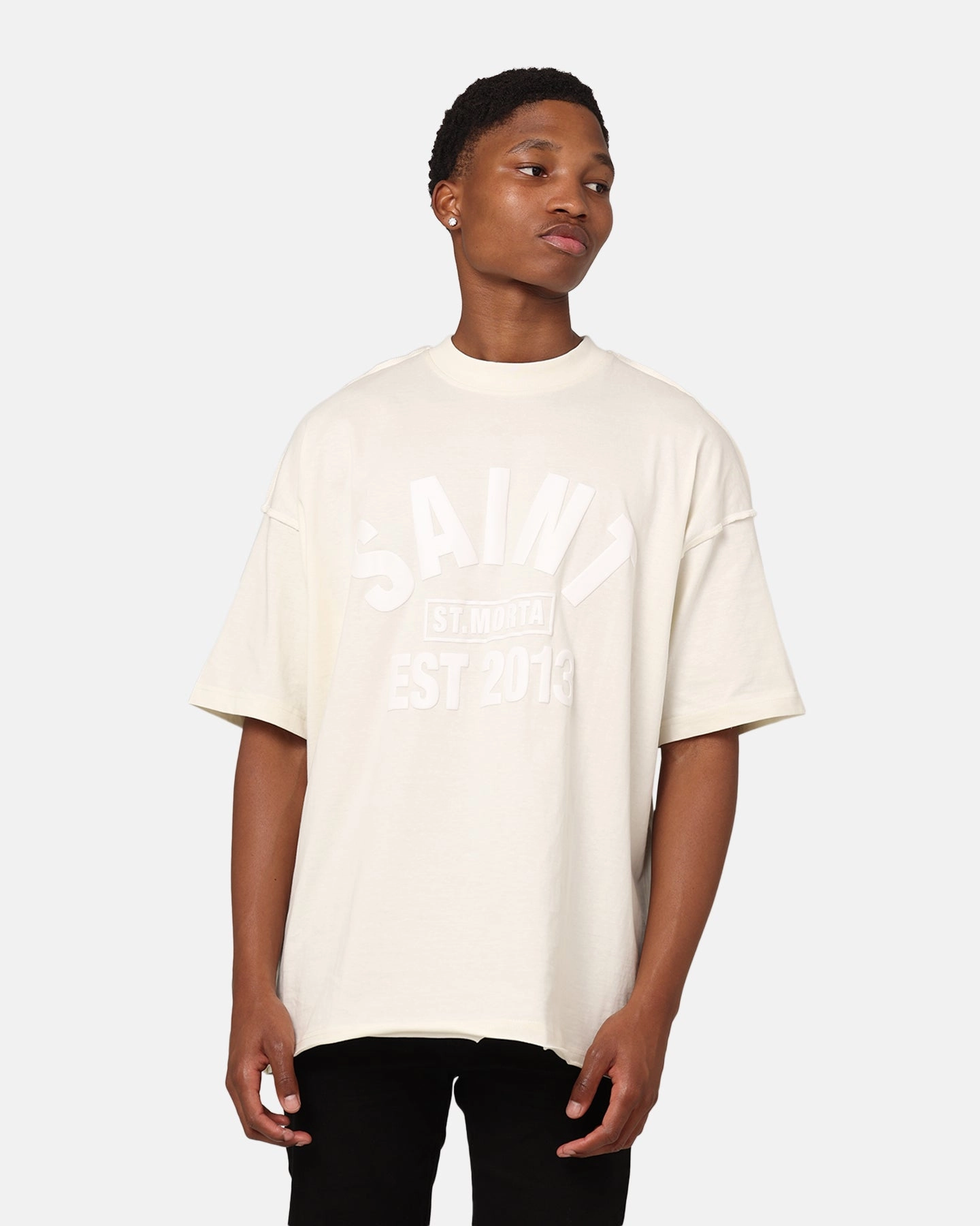 Saint Morta St Morta Boxy T-Shirt Off White No Iron Fabric Drop Shoulder Cut