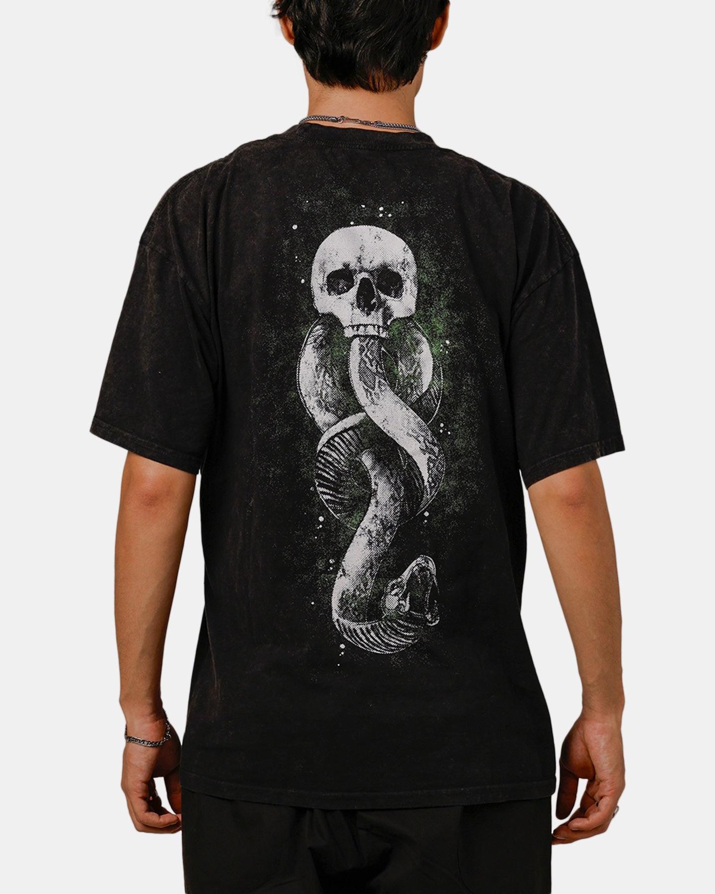 Drop Shoulder Ribbed Hem Finish Goat Crew X Harry Potter Lord Voldemort Vintage T-Shirt Black Acidwash
