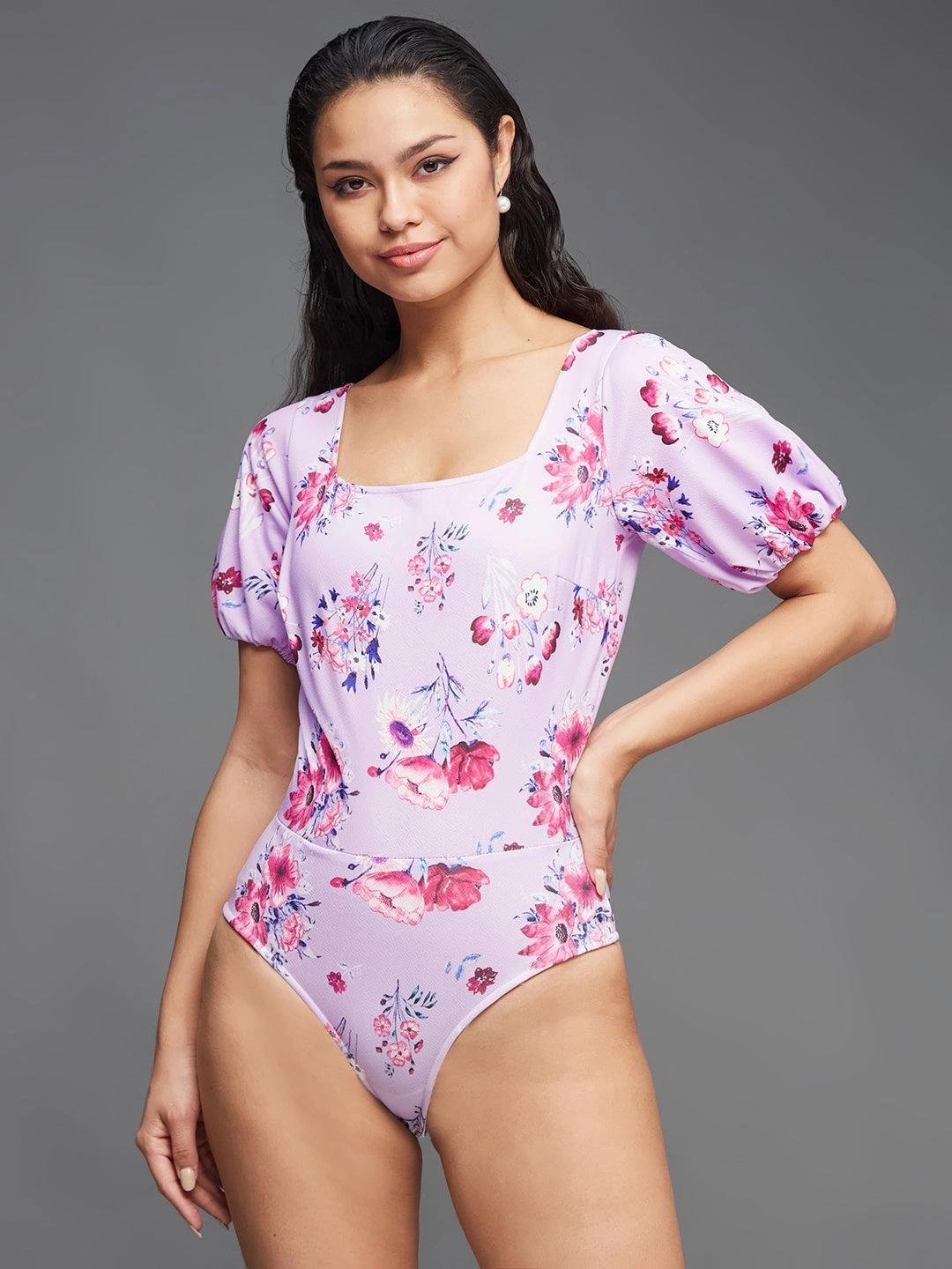 Crease Ease Women's Multicolored-Base-Light Lavender Slim Fit Regular Premium Polyknit Top Architectural Tailoring