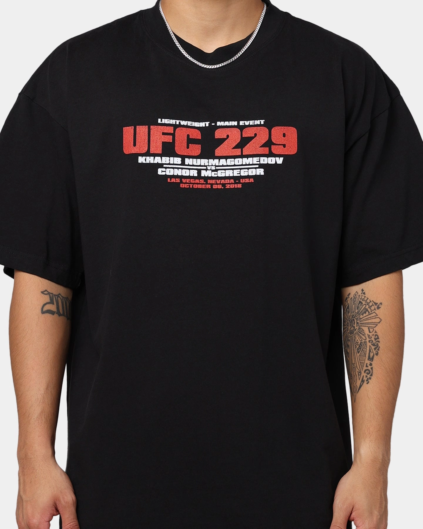 MultiPanel Design Double Needle Stitching UFC By Goat Crew Khabib Nurmagomedov vs. Conor McGregor  229 Card T-Shirt Black