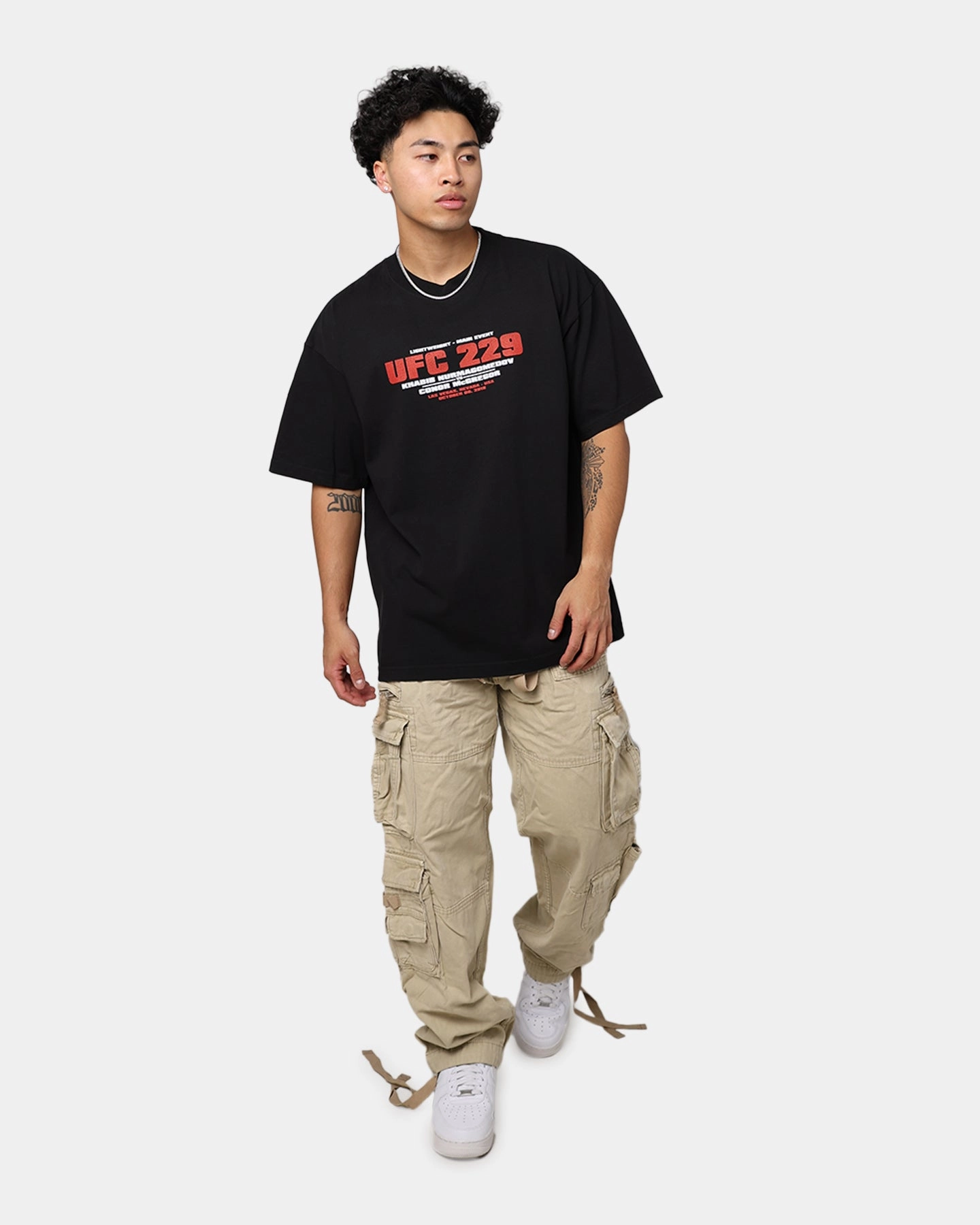 Light Reflective Printing UFC By Goat Crew Khabib Nurmagomedov vs. Conor McGregor  229 Card T-Shirt Black