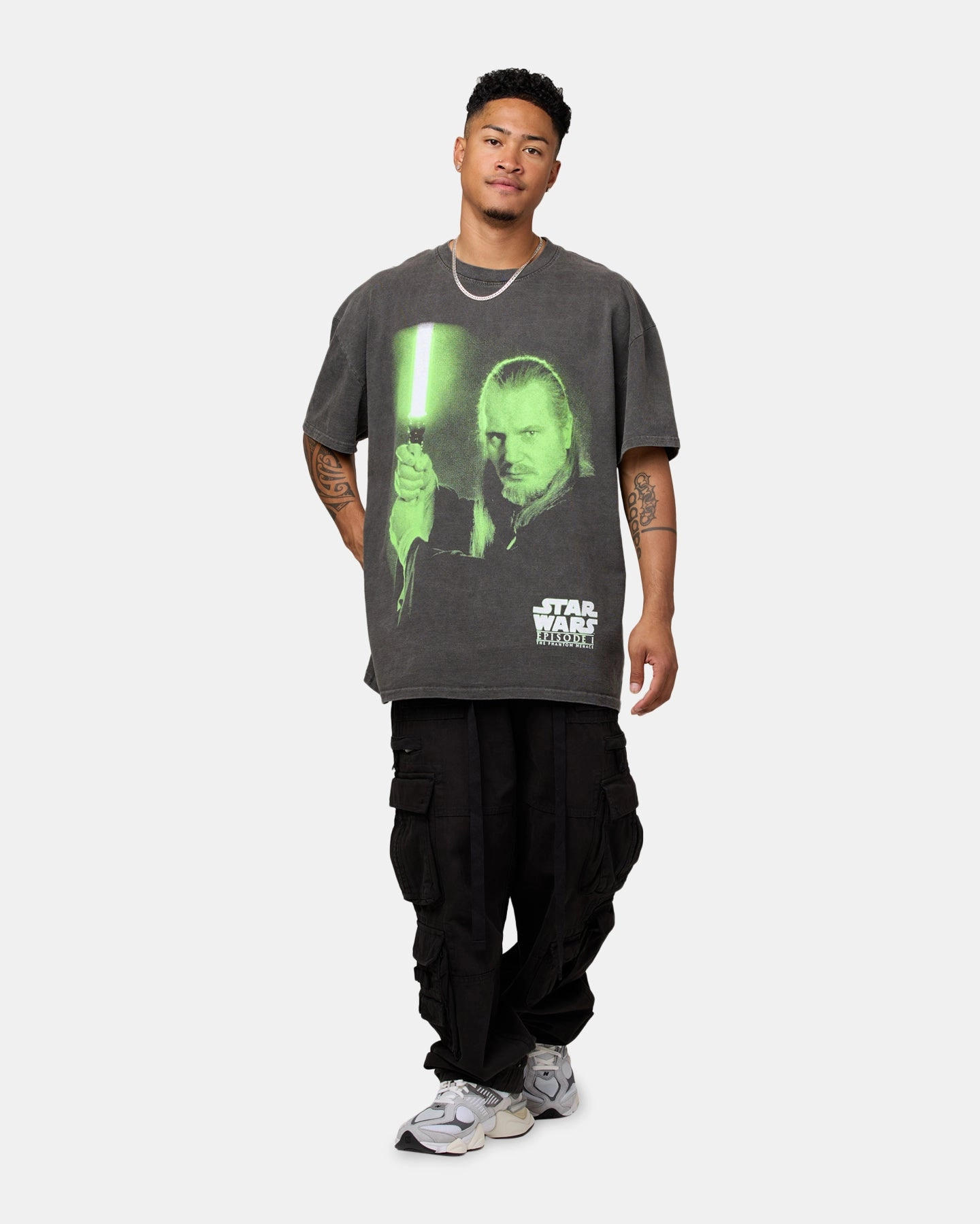 Star Wars Qui Gon Jinn Heavyweight T-Shirt Black Wash Anti Pilling Finish