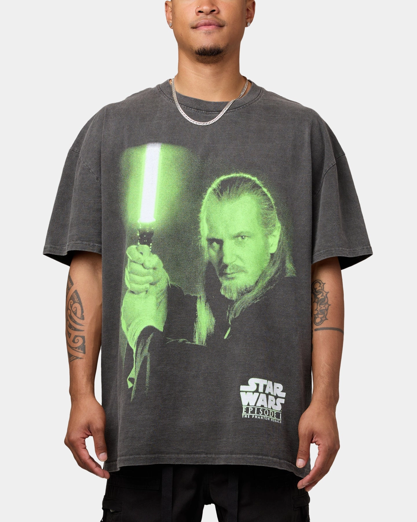 Star Wars Qui Gon Jinn Heavyweight T-Shirt Black Wash AdjustableHem Formal Shirt