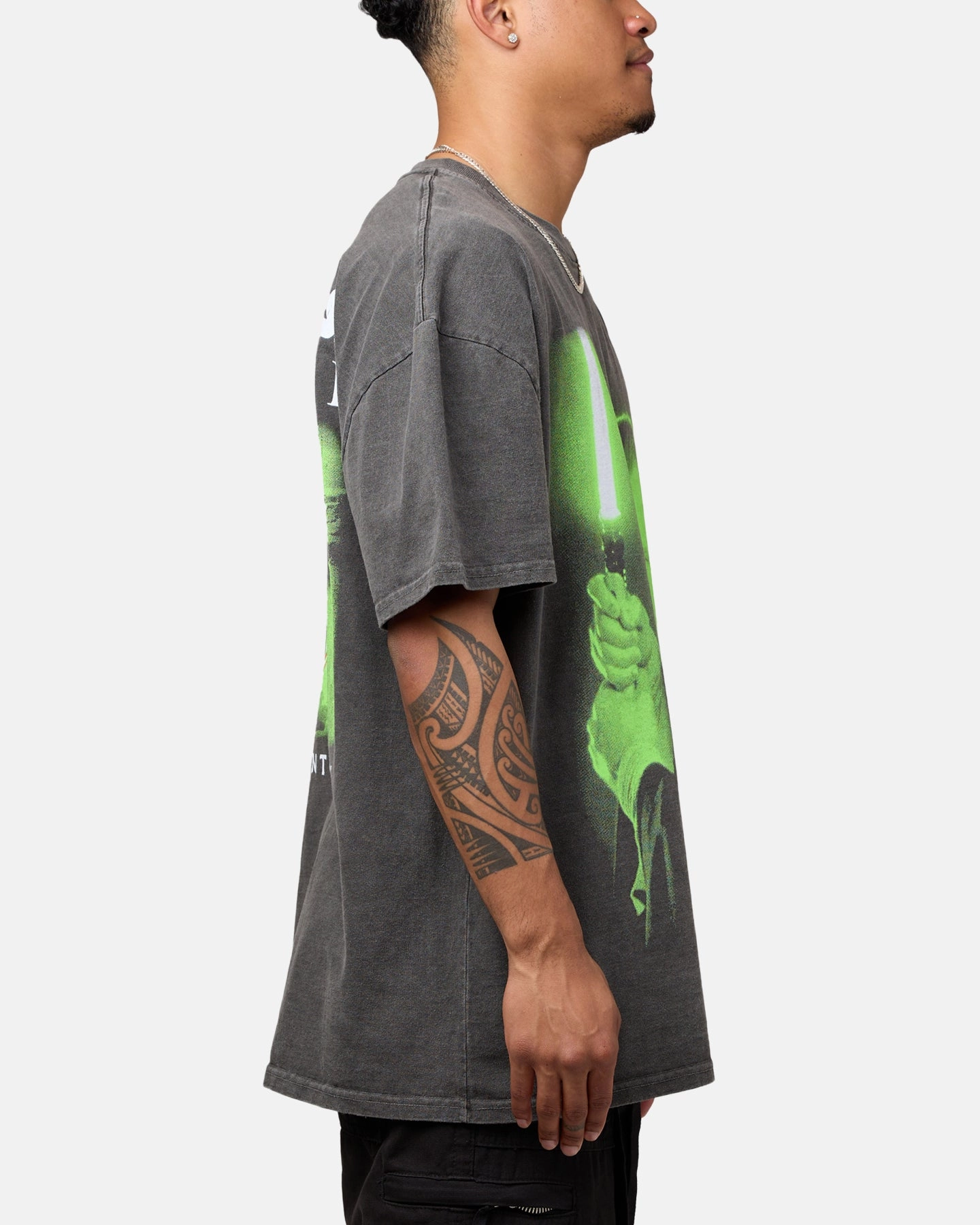 Star Wars Qui Gon Jinn Heavyweight T-Shirt Black Wash ReinforcedStitching