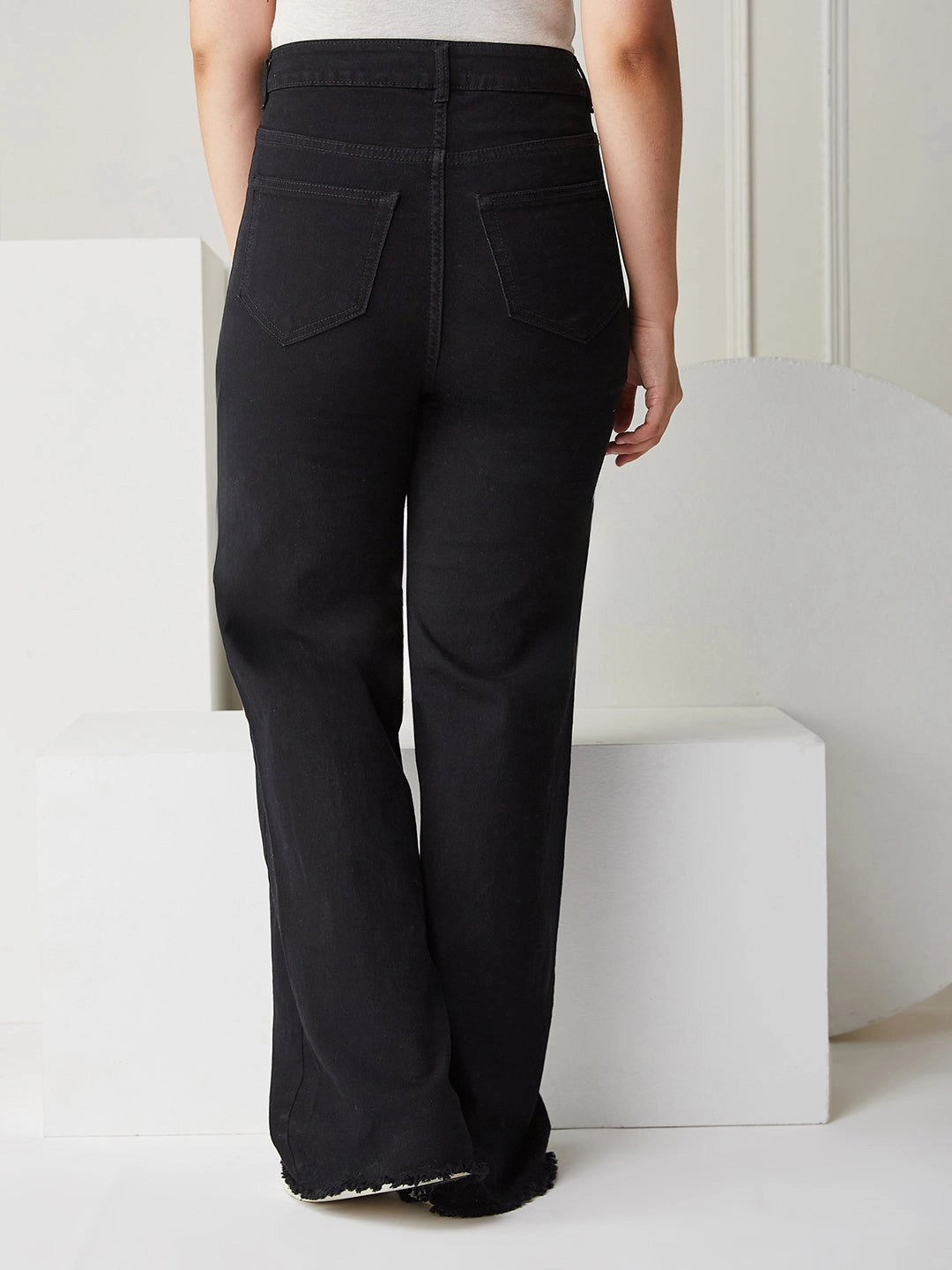 CHASEstretch? Black High-Rise Stretchable Wide-Leg Denim Jeans Affordable Beach Day Base Outfit