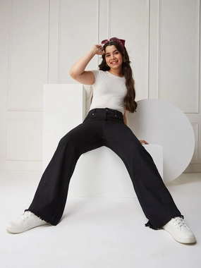 All Day Wear CHASEstretch? Black High-Rise Stretchable Wide-Leg Denim Jeans