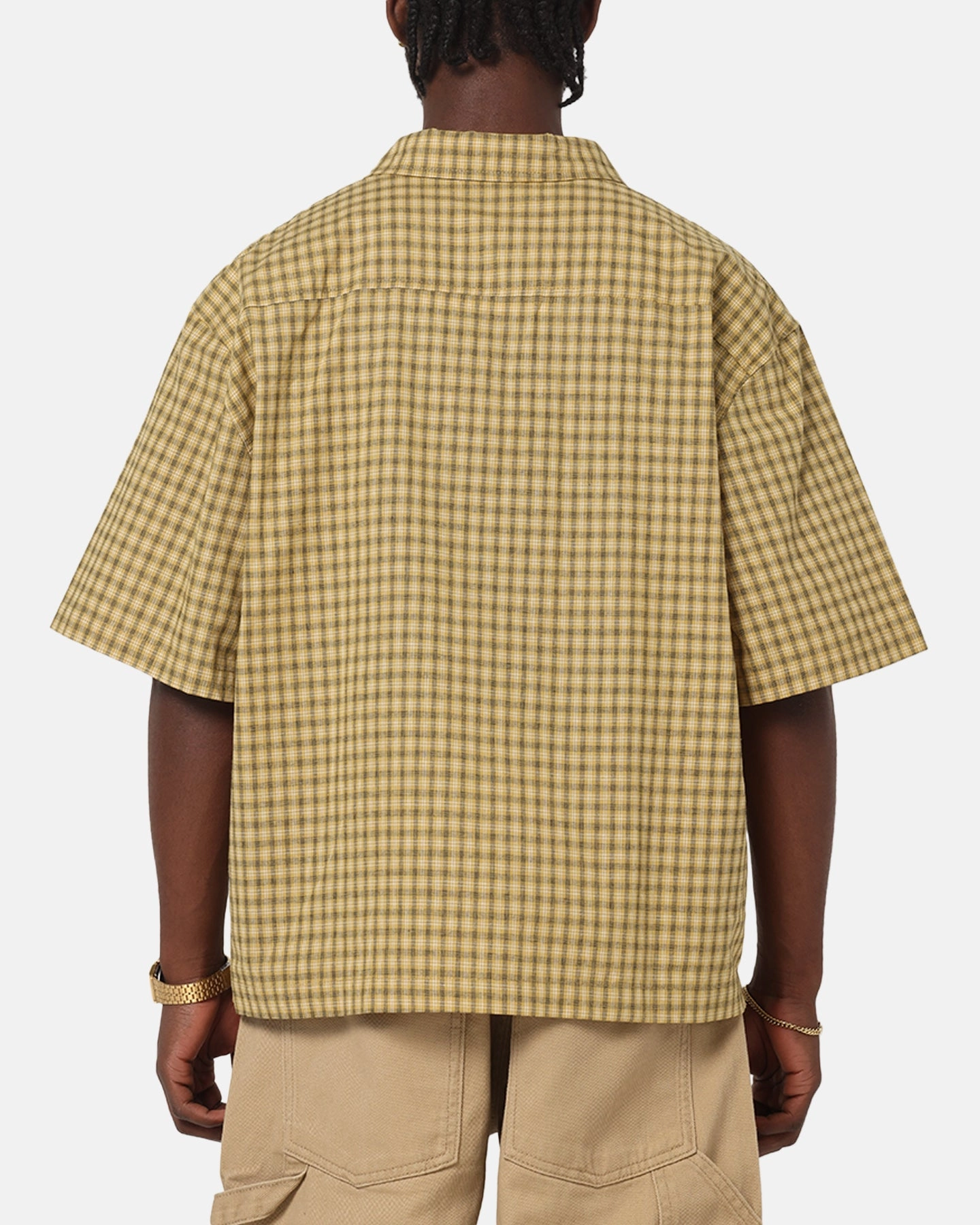 Odor Resistant Coating Contrast Stitch Detail Carre Checkered Boxy Button Up Shirt Yellow Check