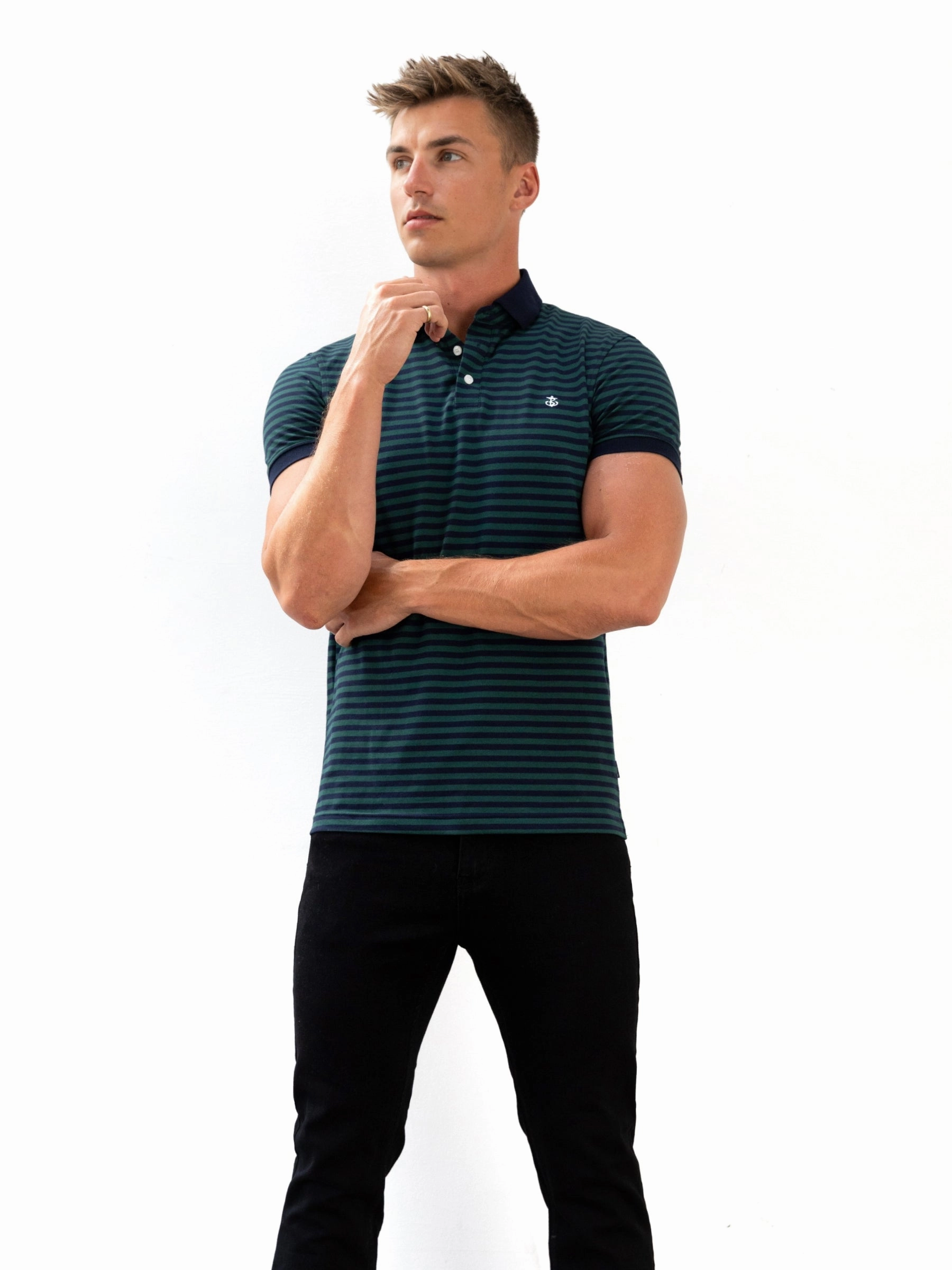 Stripe Polo Shirt - Teal Blue All-Season Wear Winter Retreat