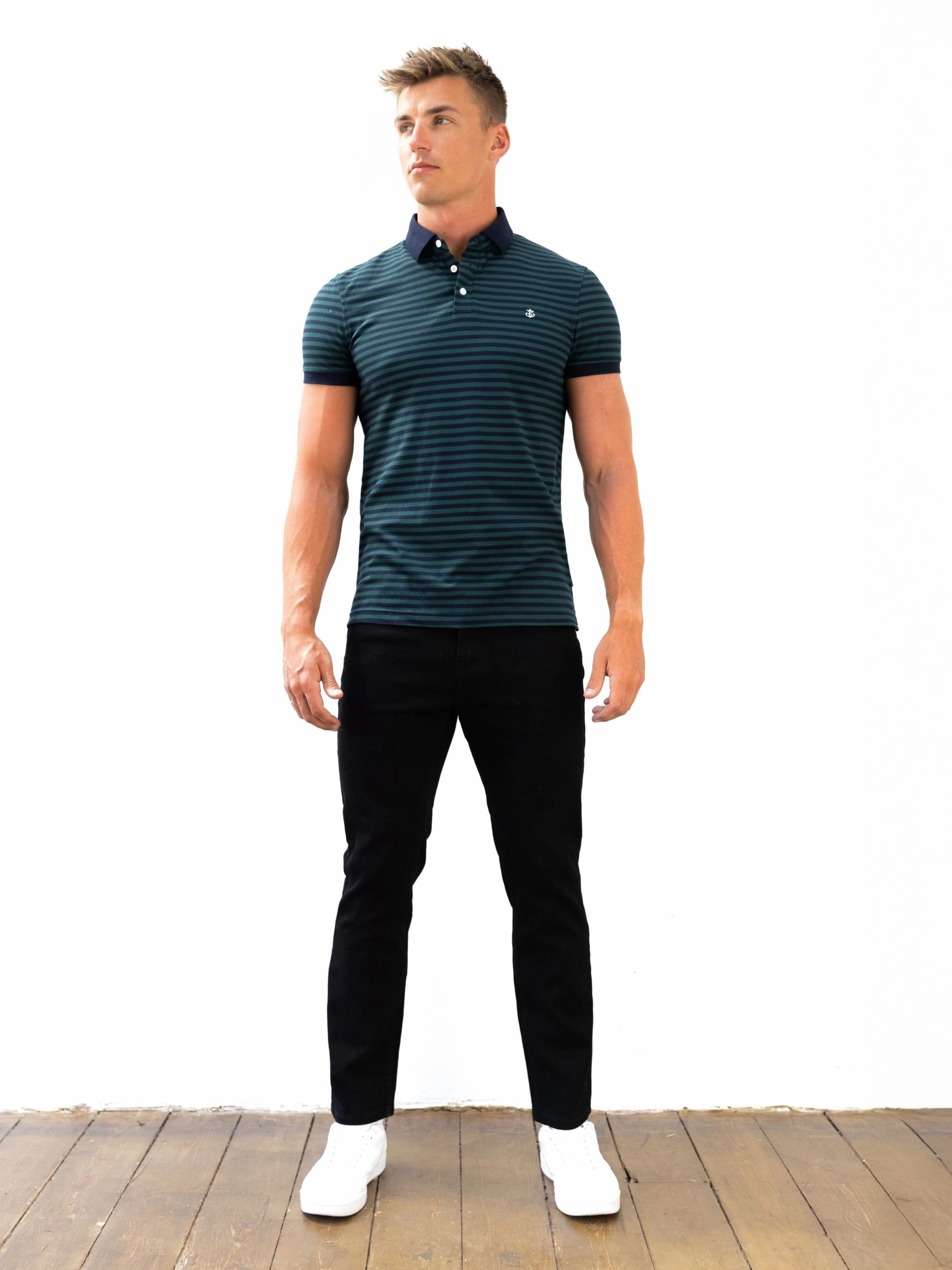 Customizable Design Cocktail Event Stripe Polo Shirt - Teal Blue